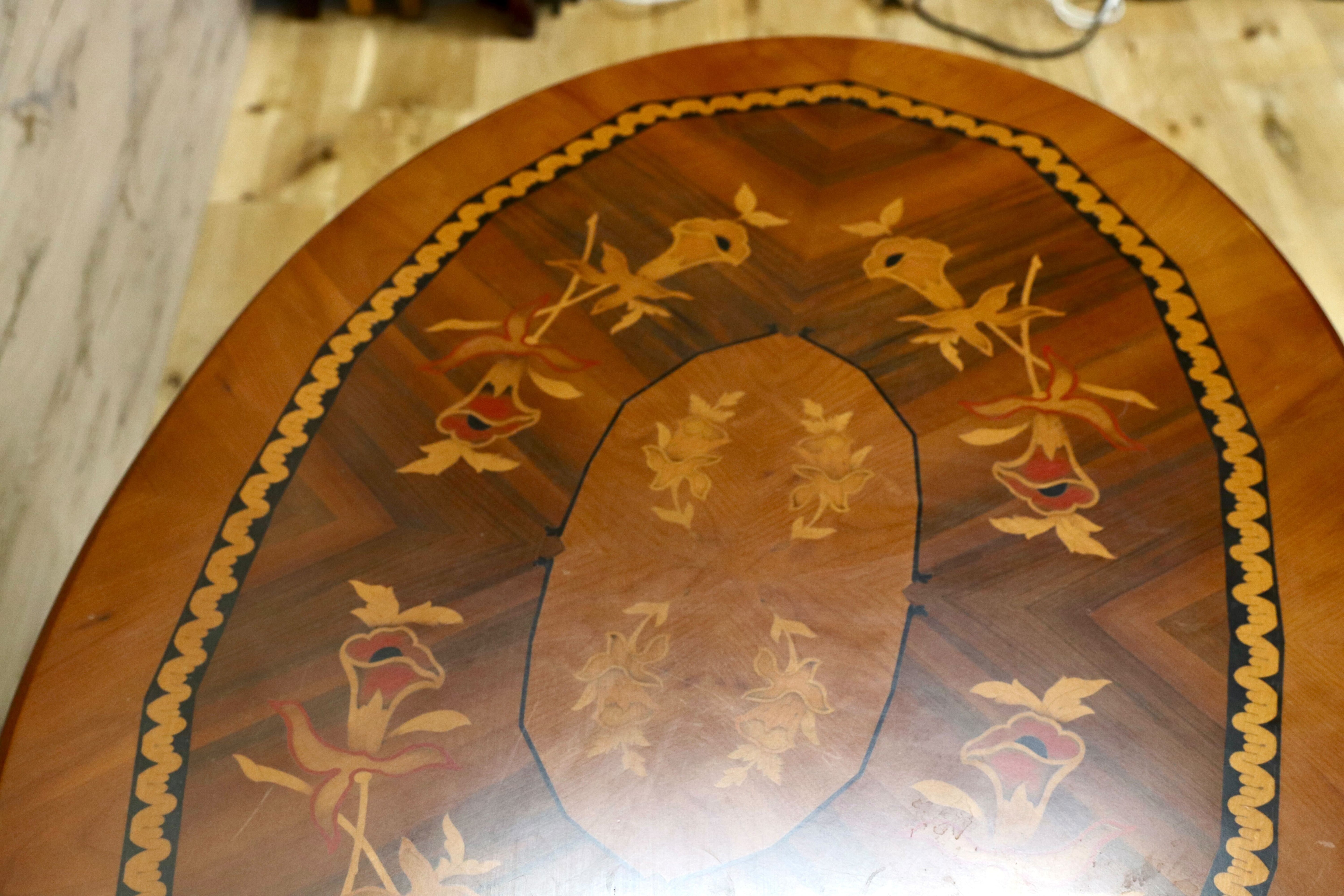 GMIS409○イタリア製 センターテーブル リビングテーブル 応接机 アンティーク クラシック エレガント 象嵌細工 ヴィンテージ