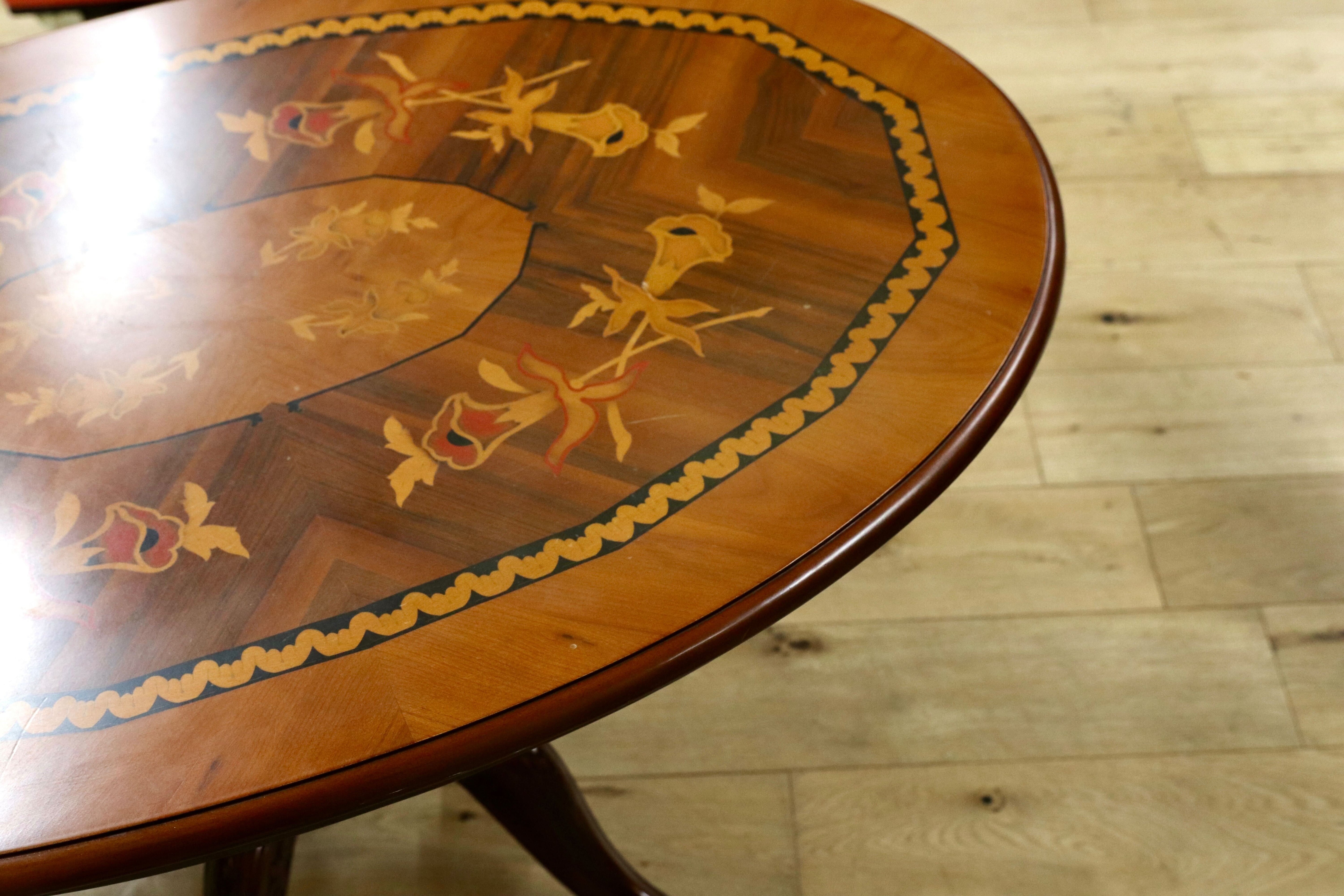 GMIS409○イタリア製 センターテーブル リビングテーブル 応接机 アンティーク クラシック エレガント 象嵌細工 ヴィンテージ