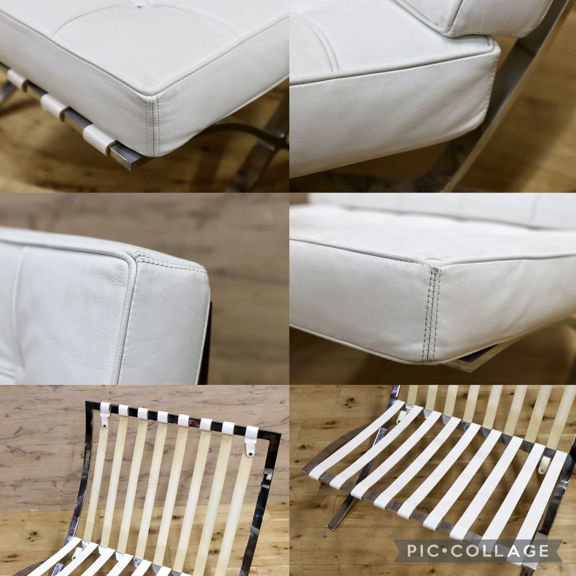 GMIS300○ミース・ファン・デル・ローエ バルセロナチェア 本革 ホワイト 名作 デザイナーズ リプロダクト オットマン ミッドセンチュリー