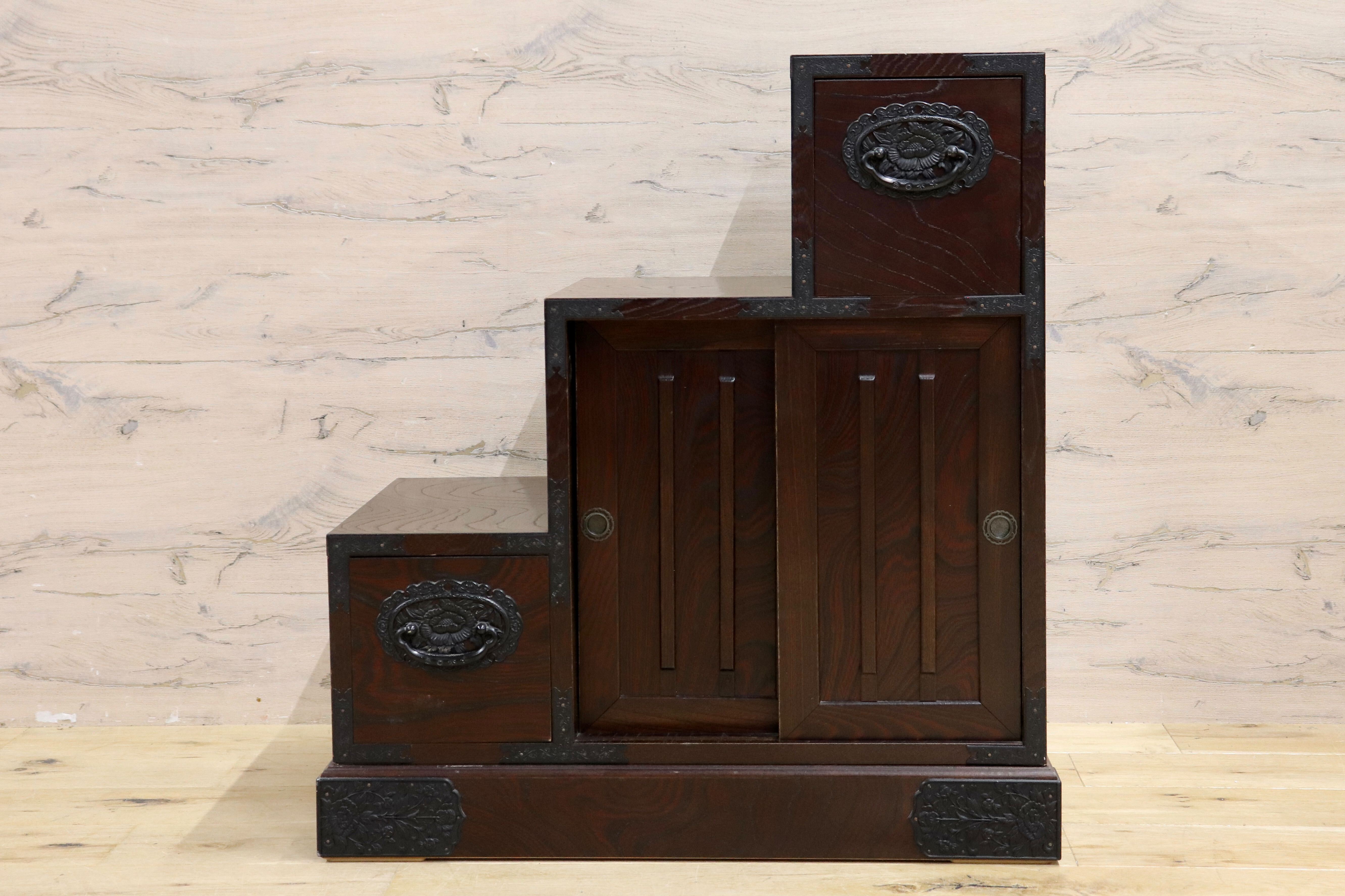 GMIS281○時代箪笥 階段箪笥 収納家具 整理箪笥 和家具 古民家 古道具 タンス 和モダン 和製アンティーク ヴィンテージ レトロ