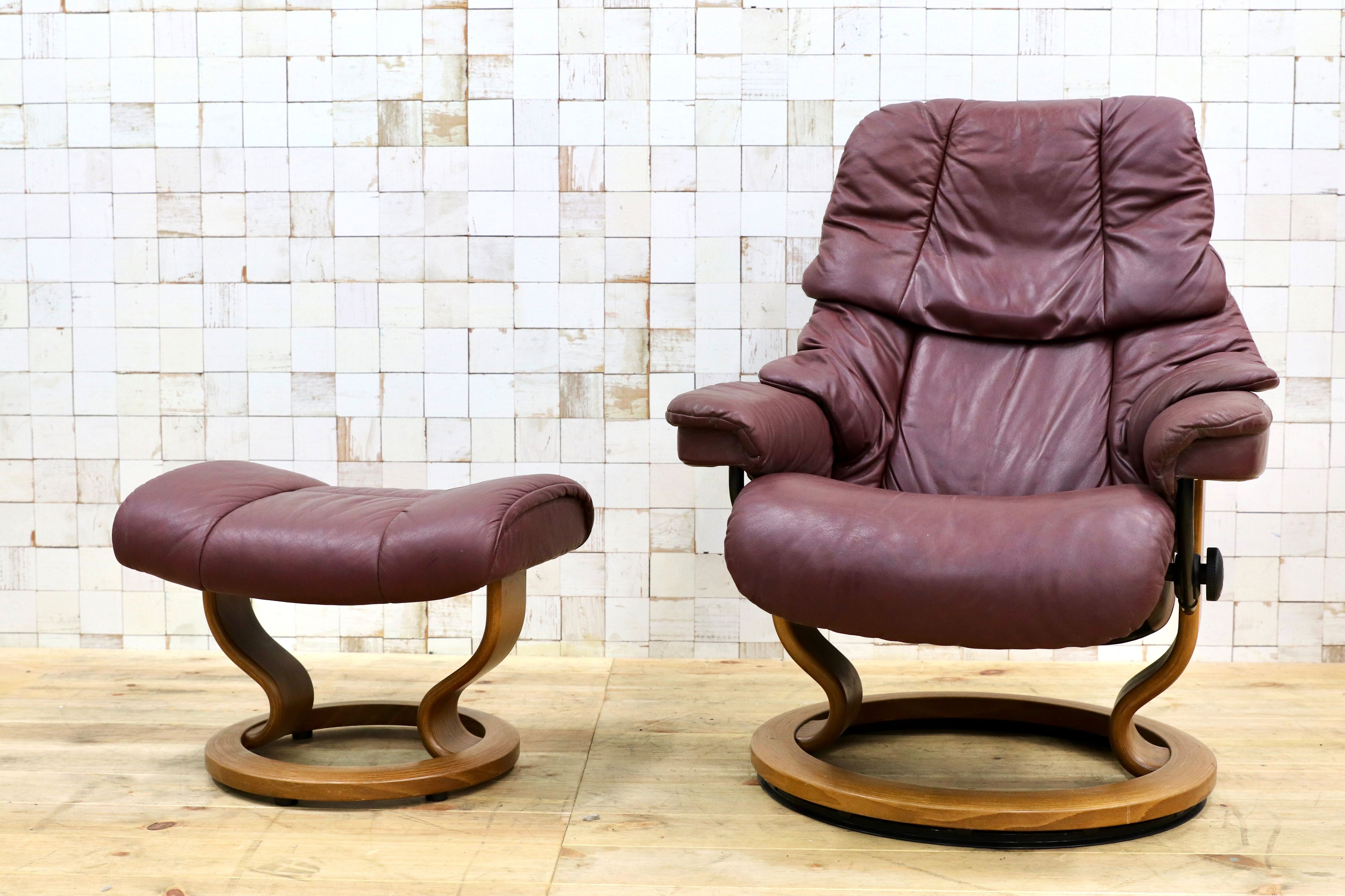 GMIK283○EKORNES / エコーネス ストレスレスレノ RENO パーソナルチェア リクライニングチェア 本革 北欧 ノルウェー 臙脂色 椅子