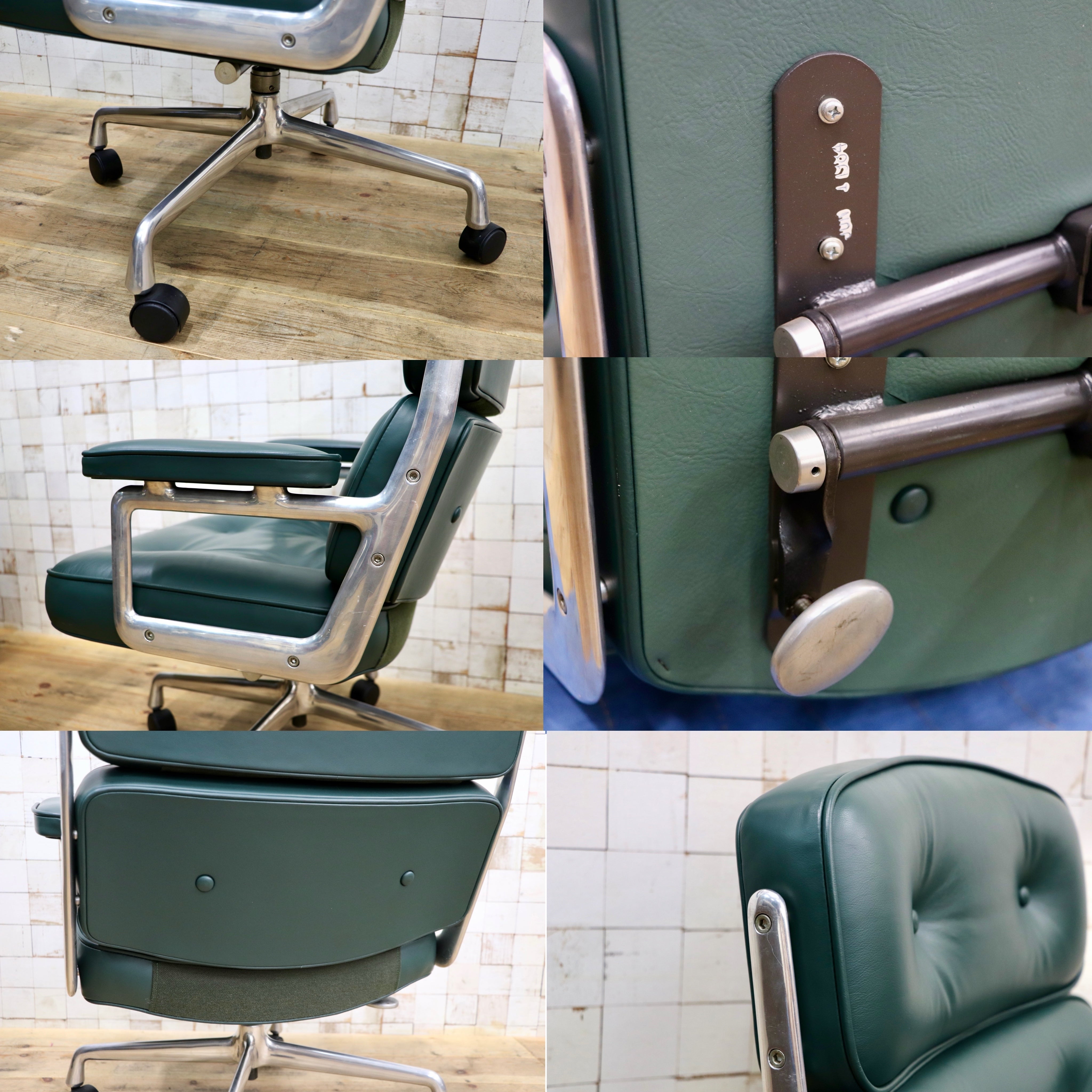 GMJO87F○Herman Miller / ハーマンミラー イームズ エグゼクティブチェア タイムライフチェア 本革 グリーン チャールズ＆レイ 定価約95万