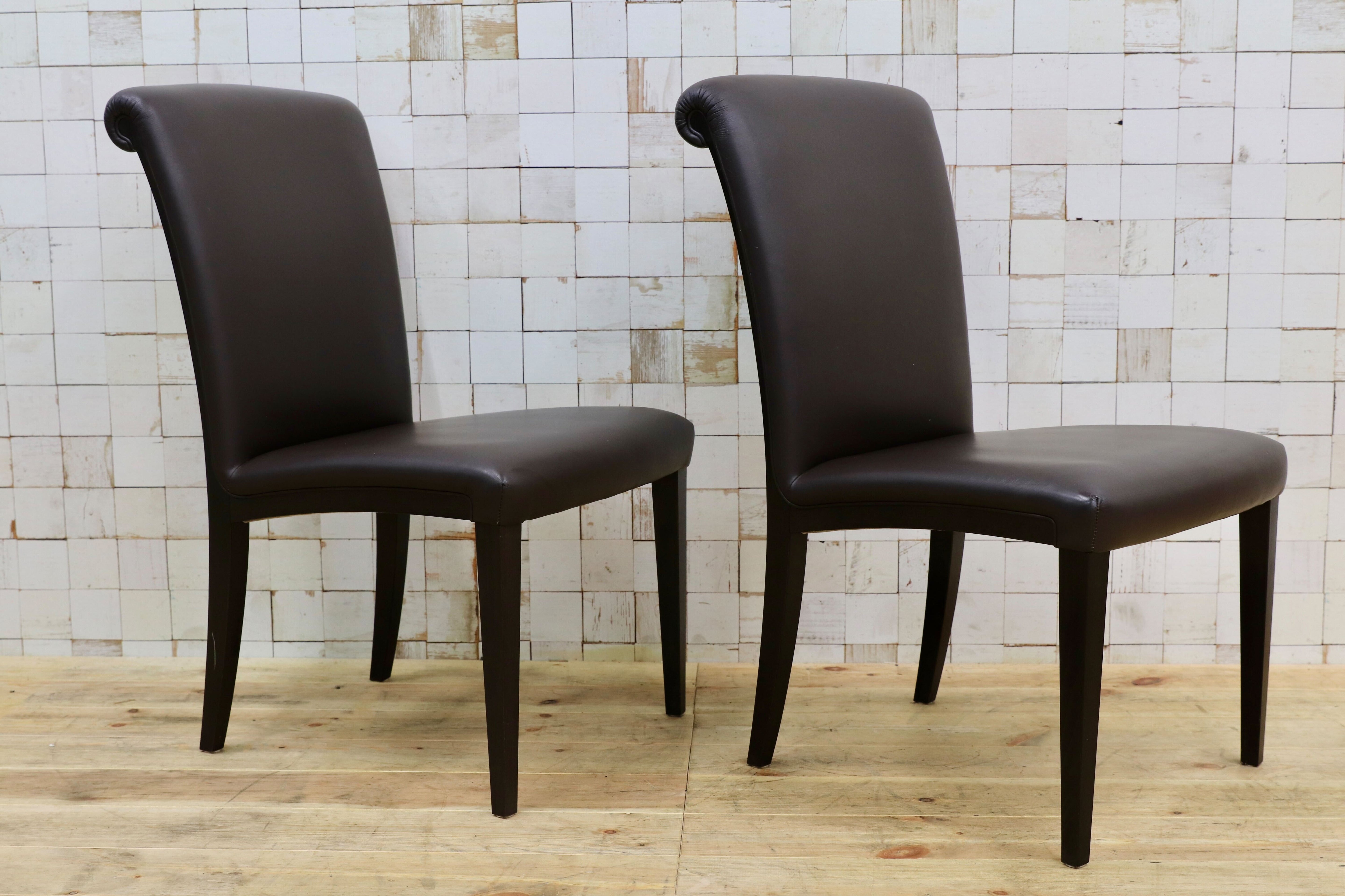 GMIK292○Poltrona Frau / ポルトローナフラウ Vittoria ヴィットリア ダイニングチェア 椅子 本革 IDC大塚家具 2脚セット 定価約42.6万