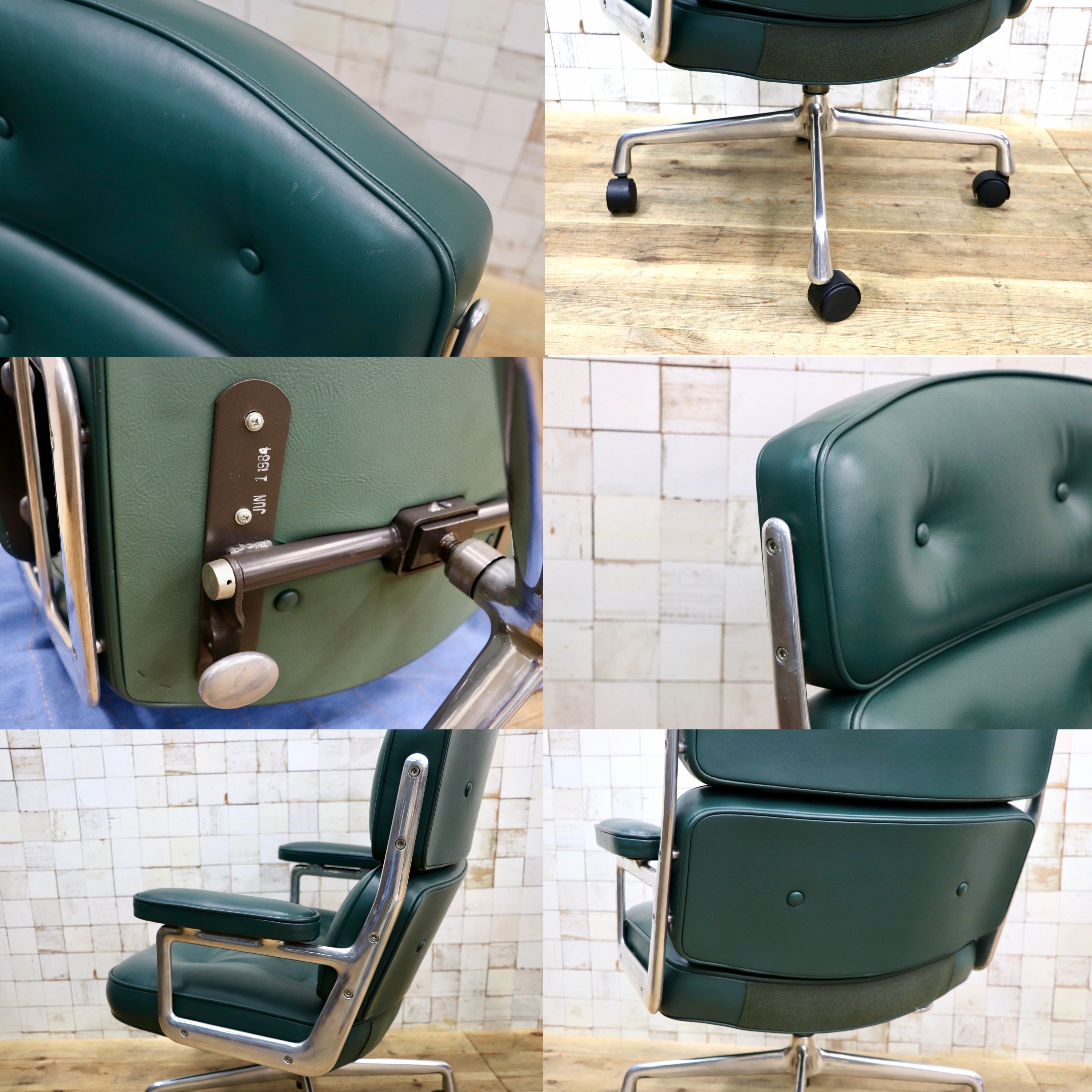 GMJO87D○Herman Miller / ハーマンミラー イームズ エグゼクティブチェア タイムライフチェア 本革 グリーン チャールズ＆レイ 定価約95万