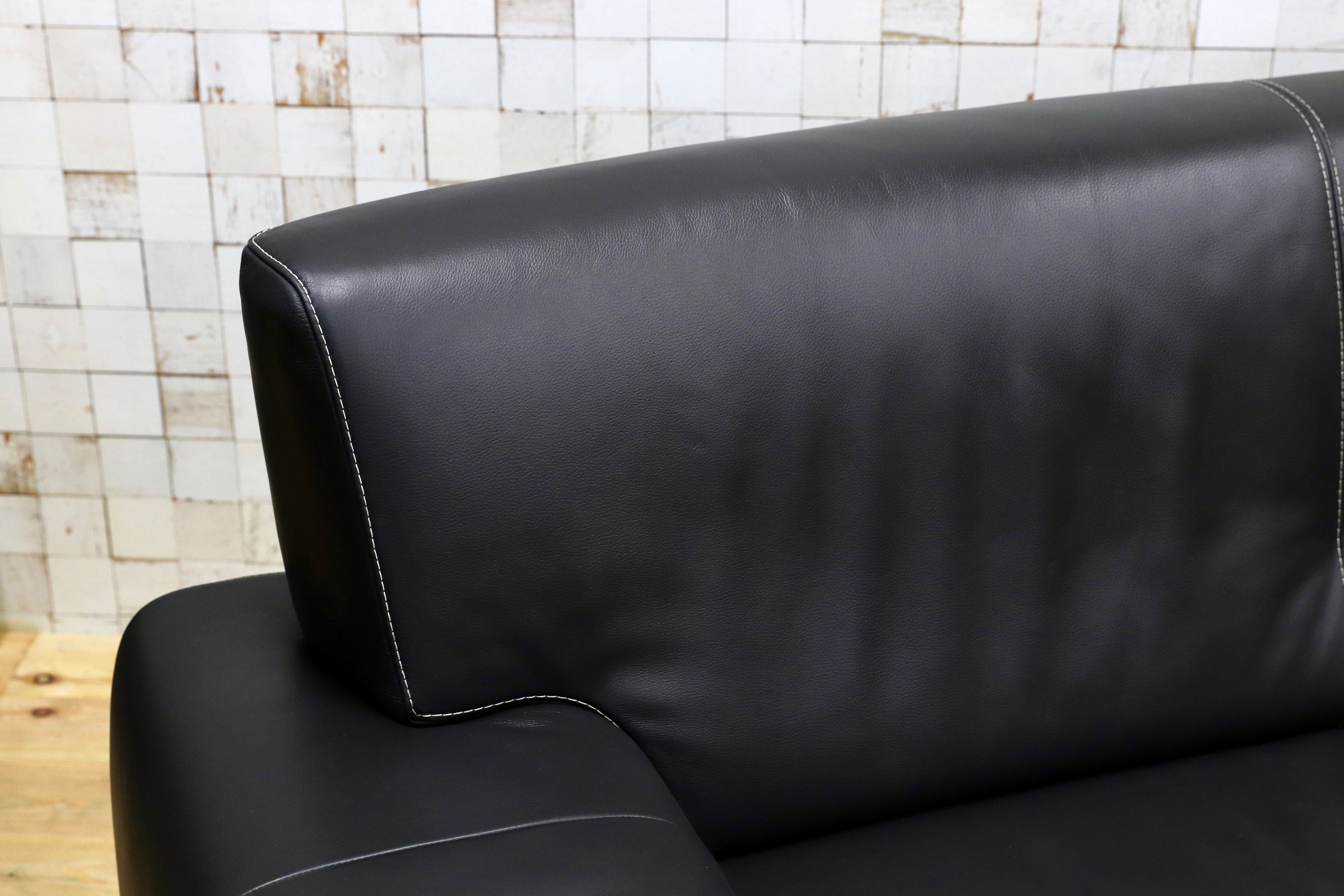 GMIH361○ROSALINE ドイツ製 2人掛けワイドソファ ラブソファ ブラック 総本革 モダン スタイリッシュ 約36万 検）ギャラリーエム