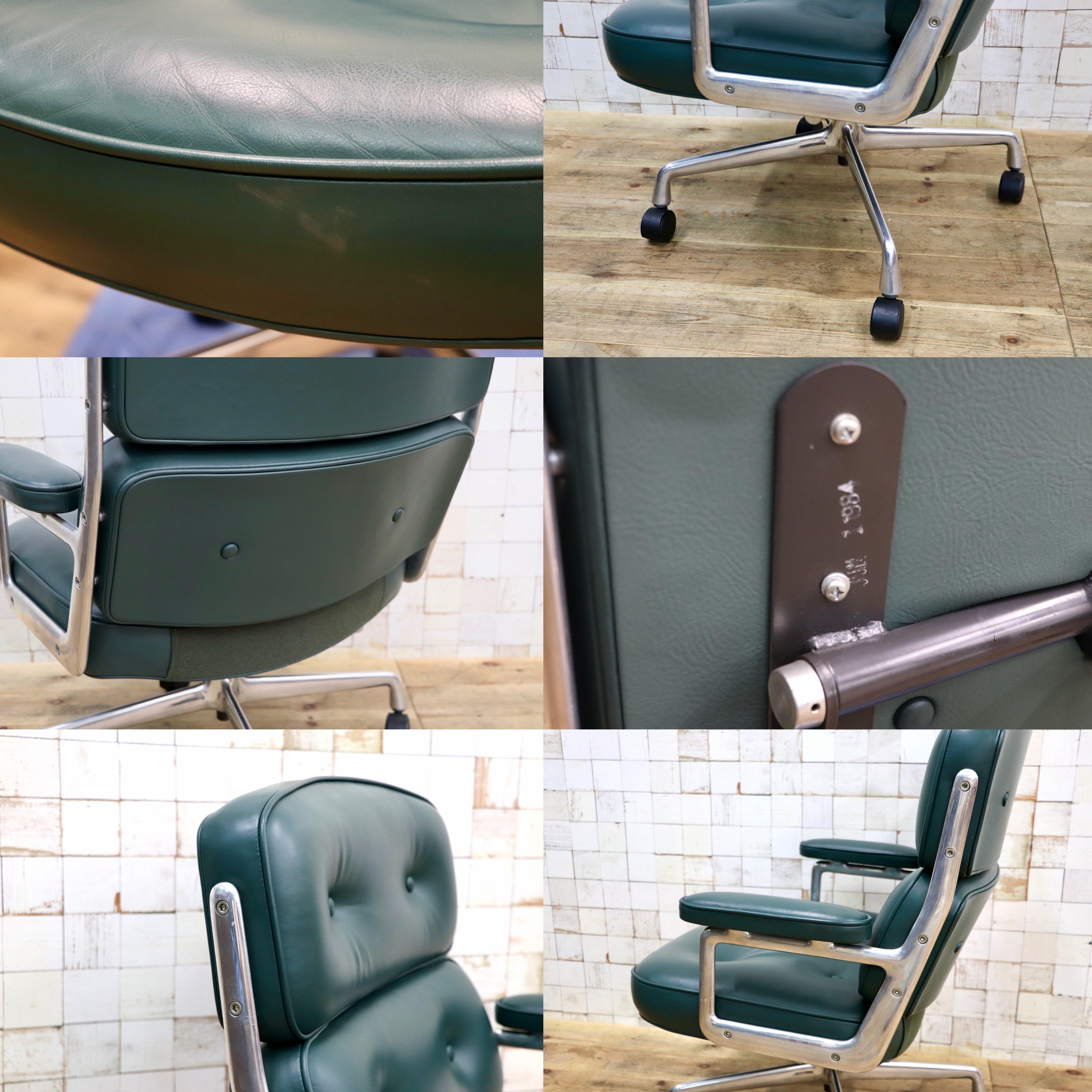 GMJO87I○Herman Miller / ハーマンミラー イームズ エグゼクティブチェア タイムライフチェア 本革 グリーン チャールズ＆レイ 定価約95万