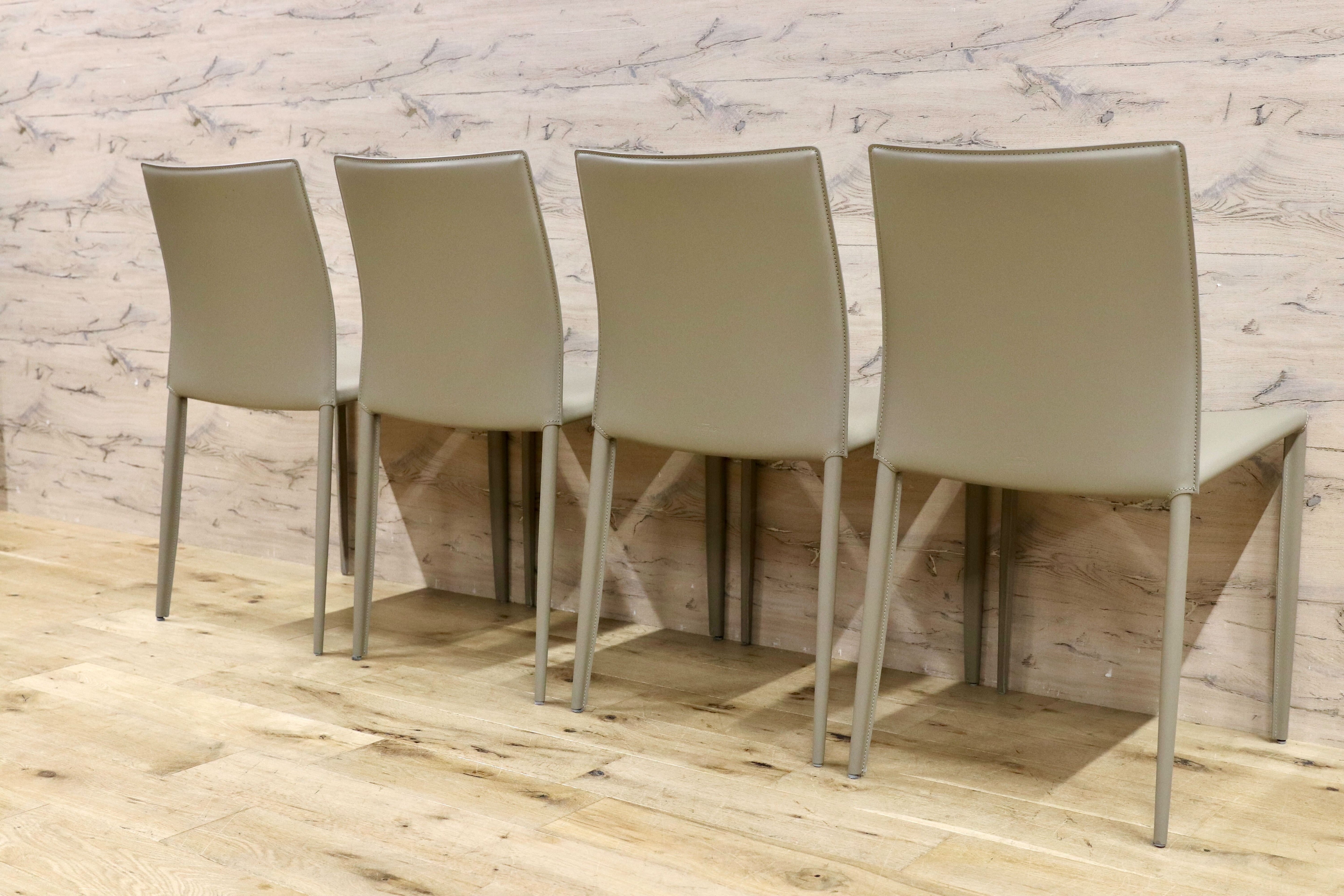 GMHN378B○BONTEMPI / ボンテンピ Linda リンダ ダイニングチェア 椅子 レザー グレー イタリア製 定価55万 モデルルーム展示品