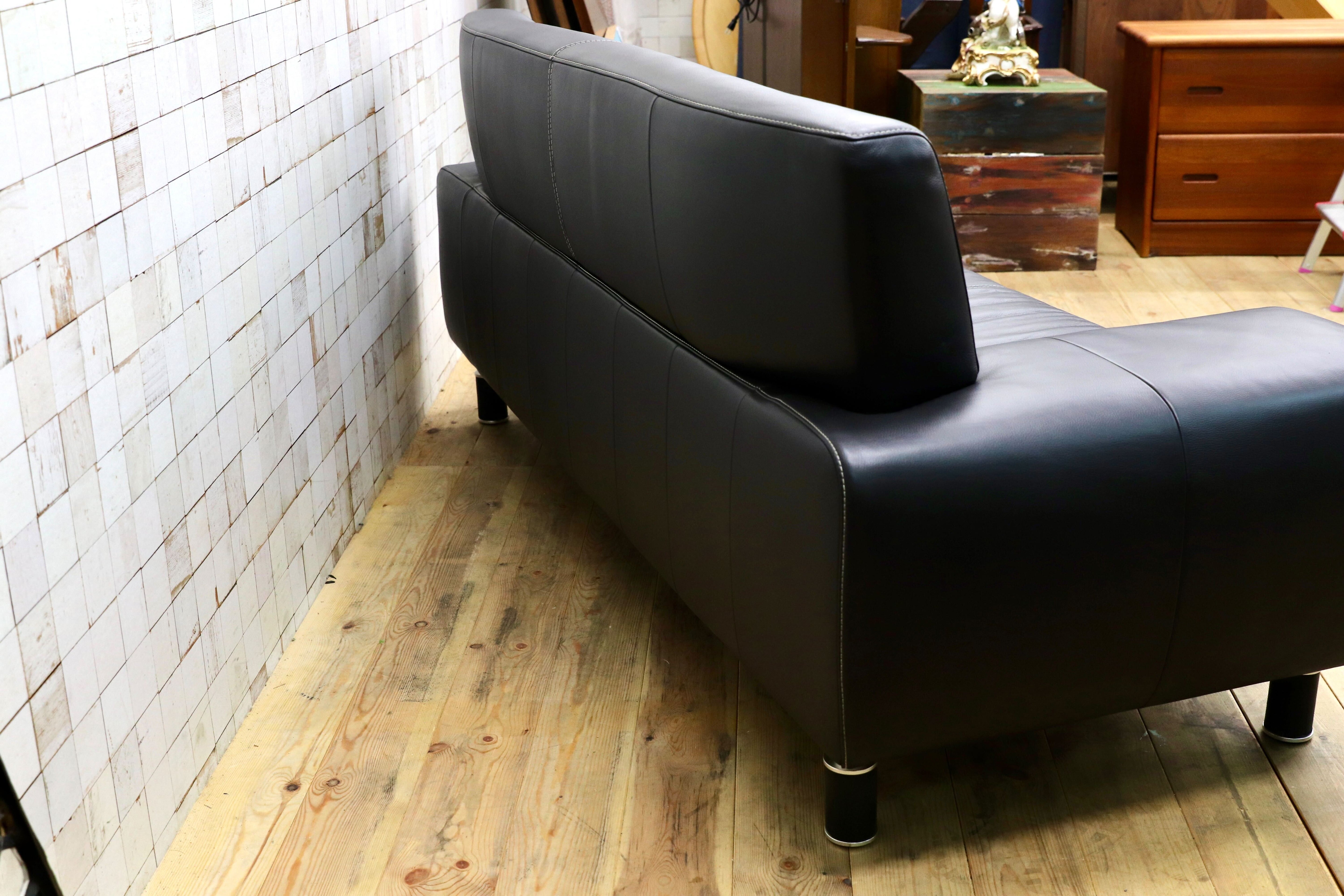 GMIH361○ROSALINE ドイツ製 2人掛けワイドソファ ラブソファ ブラック 総本革 モダン スタイリッシュ 約36万 検）ギャラリーエム