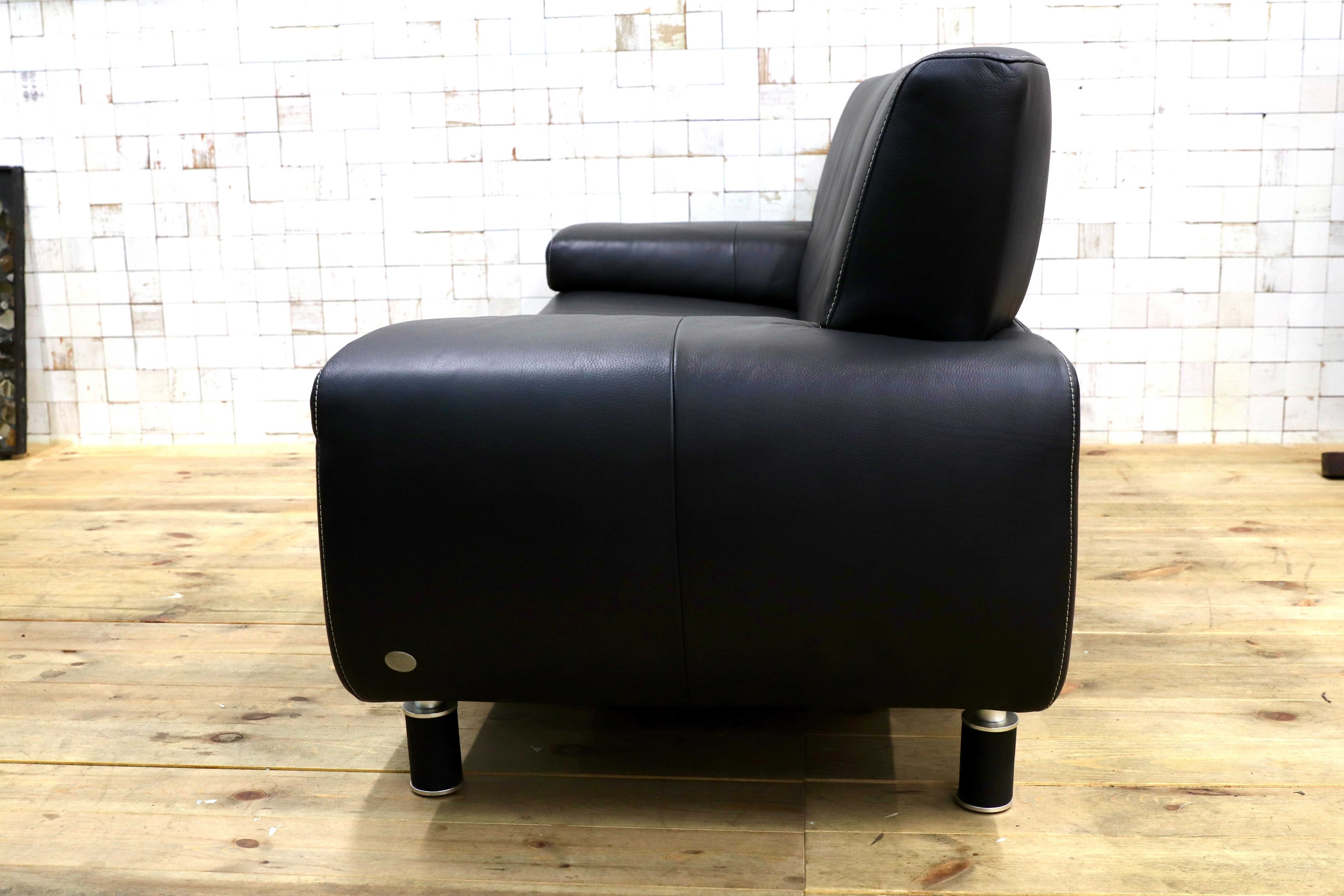 GMIH361○ROSALINE ドイツ製 2人掛けワイドソファ ラブソファ ブラック 総本革 モダン スタイリッシュ 約36万 検）ギャラリーエム