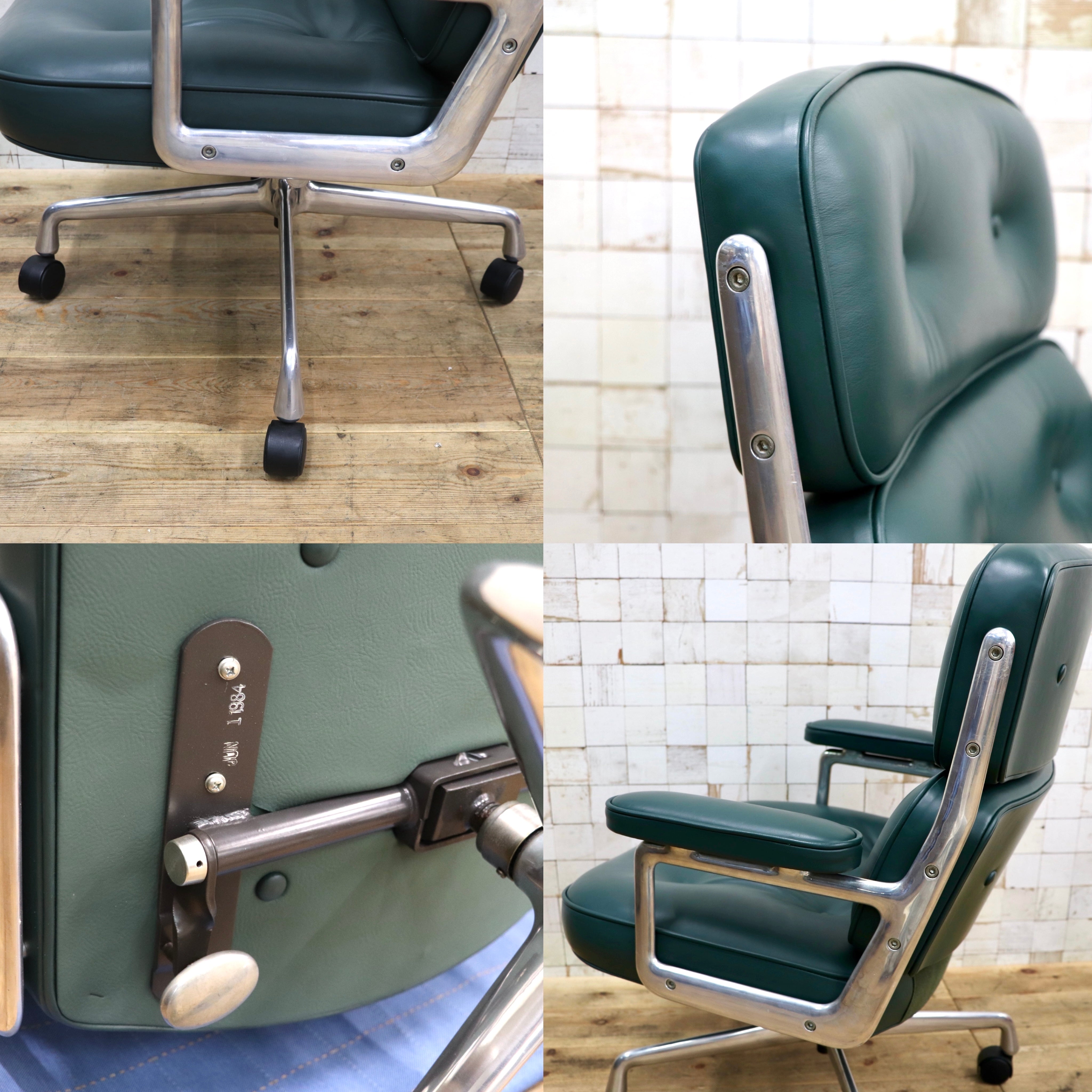 GMJO87J○Herman Miller / ハーマンミラー イームズ エグゼクティブチェア タイムライフチェア 本革 グリーン チャールズ＆レイ 定価約95万