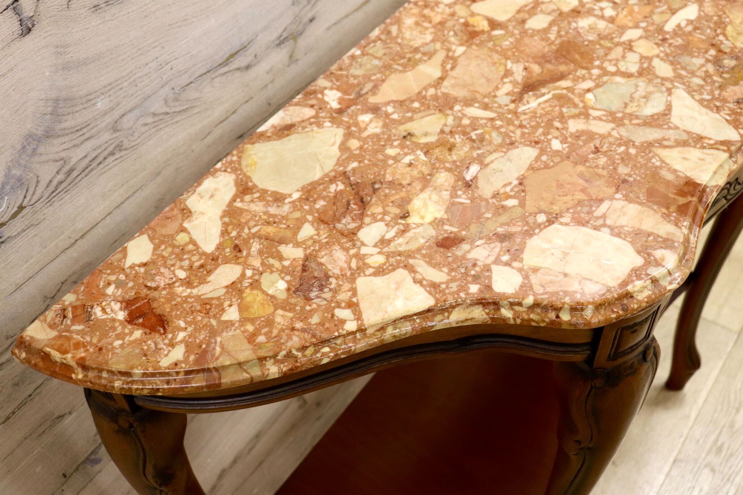 GMIH145○イタリア製 コンソールテーブル サイドテーブル クラシック アンティーク調 飾り台 花台 猫脚 天板大理石