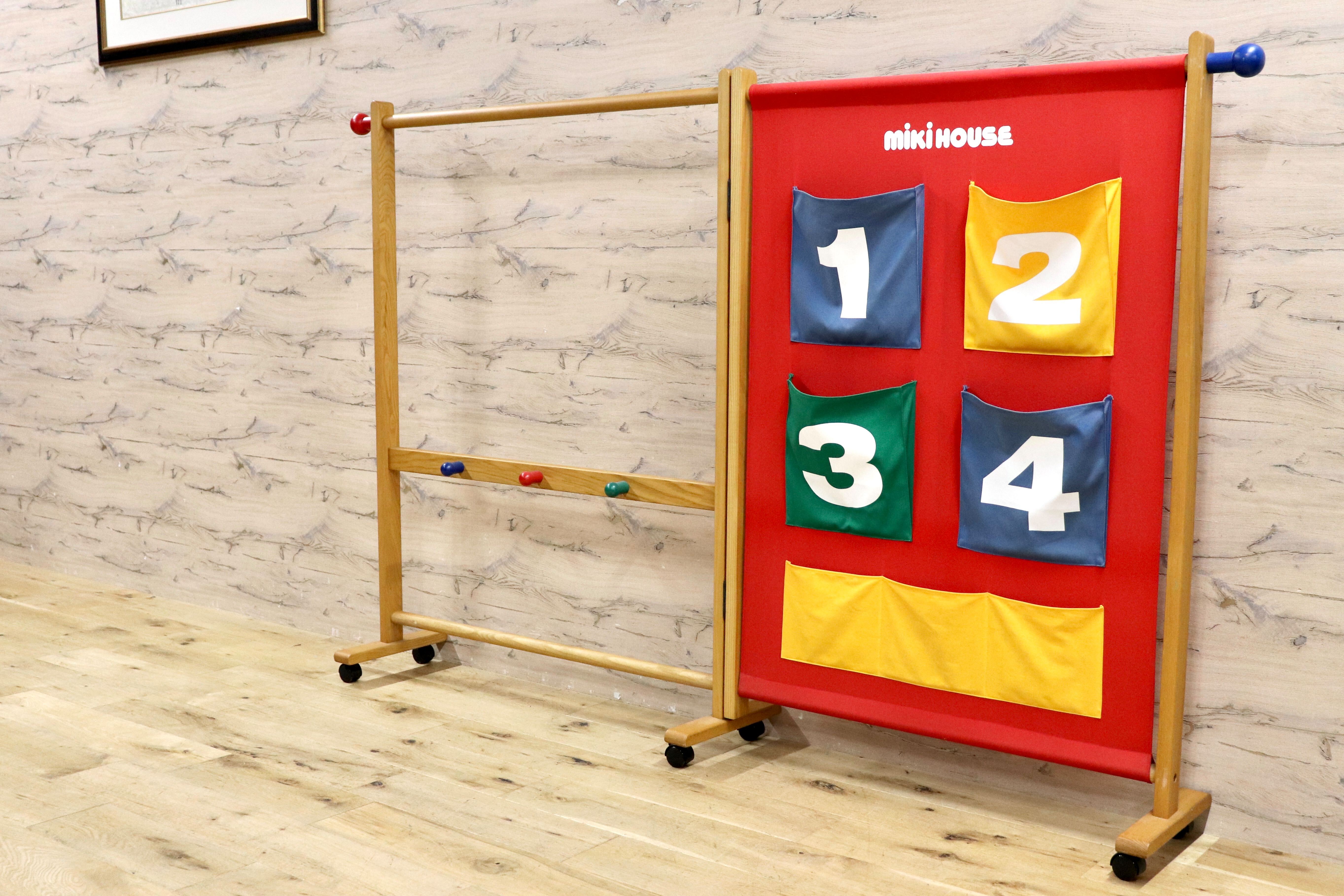 GMIH55○mikihouse / ミキハウス 木製 ポケット収納 ハンガーラック 小物収納 パーテーション 子供部屋 モンテッソーリ レトロ
