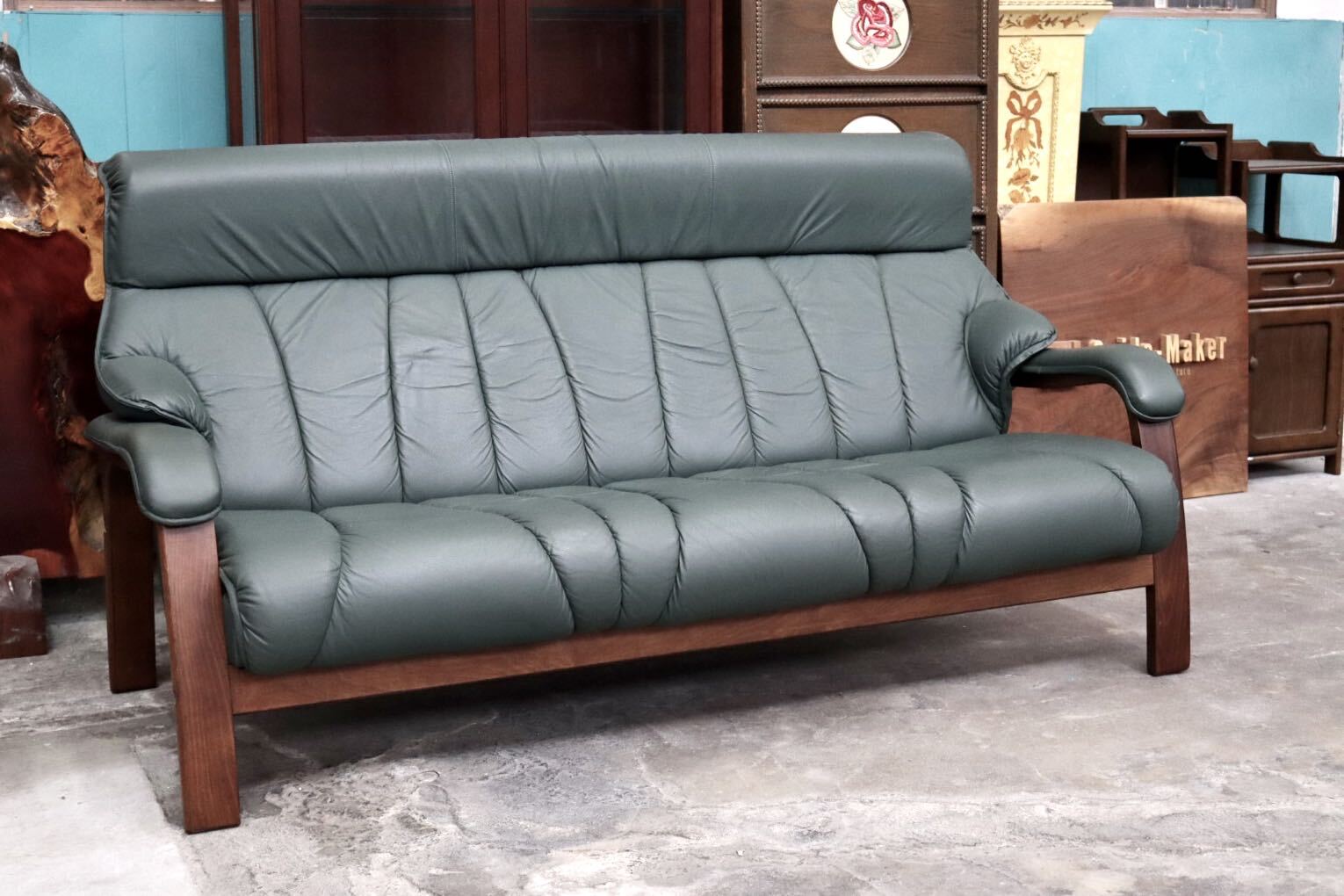 GMJK130A○冨士ファニチア / FUJI FURNITURE 3人掛けソファ トリプルソファ ハイバック 椅子 チェア 本革 曲木 ヴィンテージ 国産家具