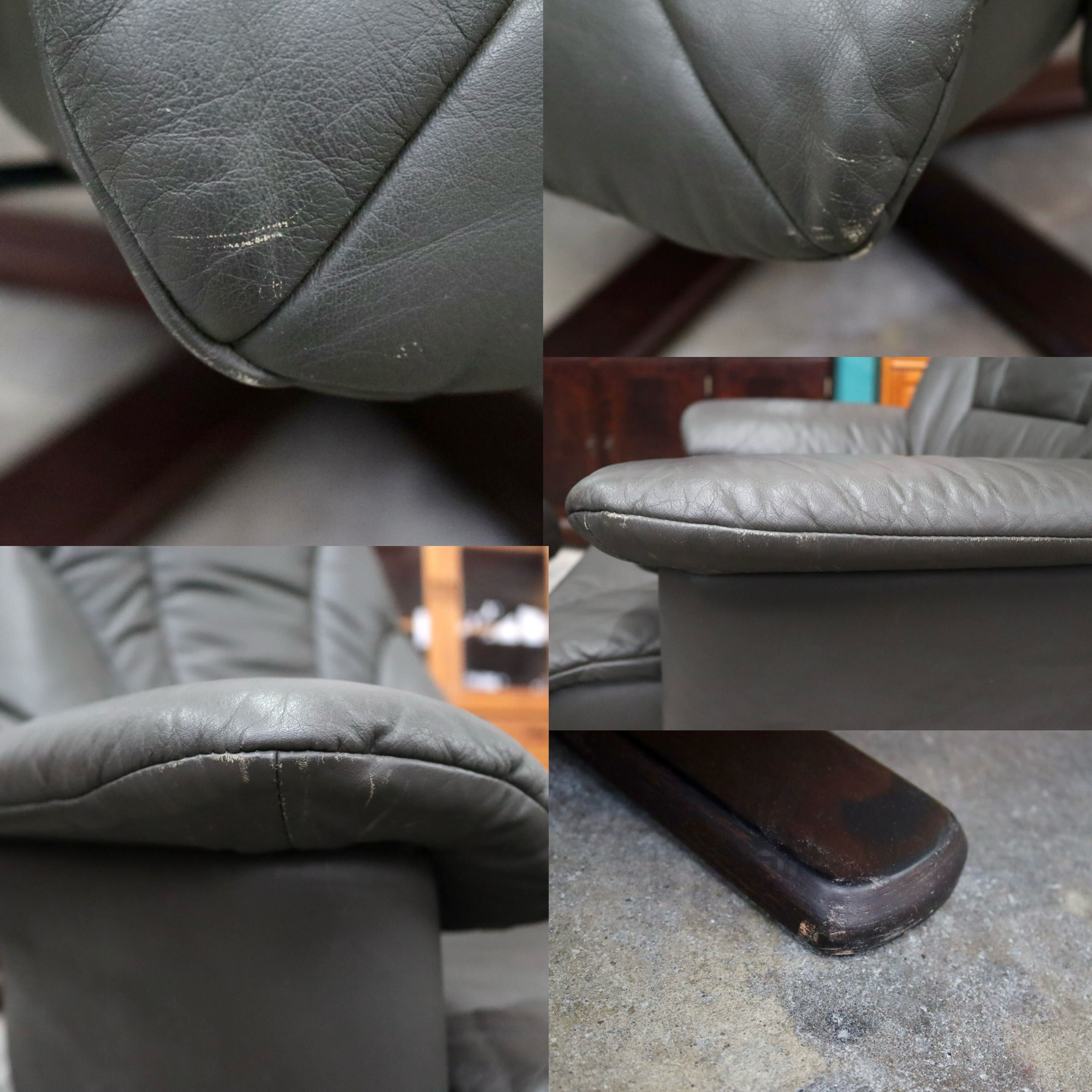 GMIK493○リクライニングチェア シングルソファ パーソナルチェア 回転椅子 オットマン 本革 グレー 検)エコーネス 冨士ファニチア