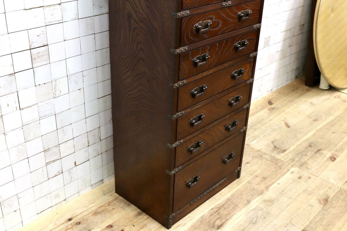 GMJH163○民芸家具 和箪笥 整理箪笥 欅材 桐材 和モダン チェスト 収納家具 南部鉄器 トールチェスト アンティーク 和家具 レトロ