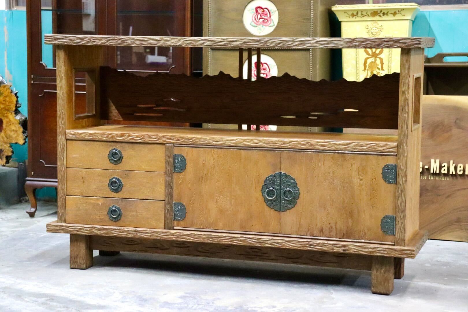 GMIH496A○世界遺産屋久杉 サイドボード 茶棚 茶箪笥 飾り棚 和家具 和室 座敷 古民家 和モダン キャビネット レトロ