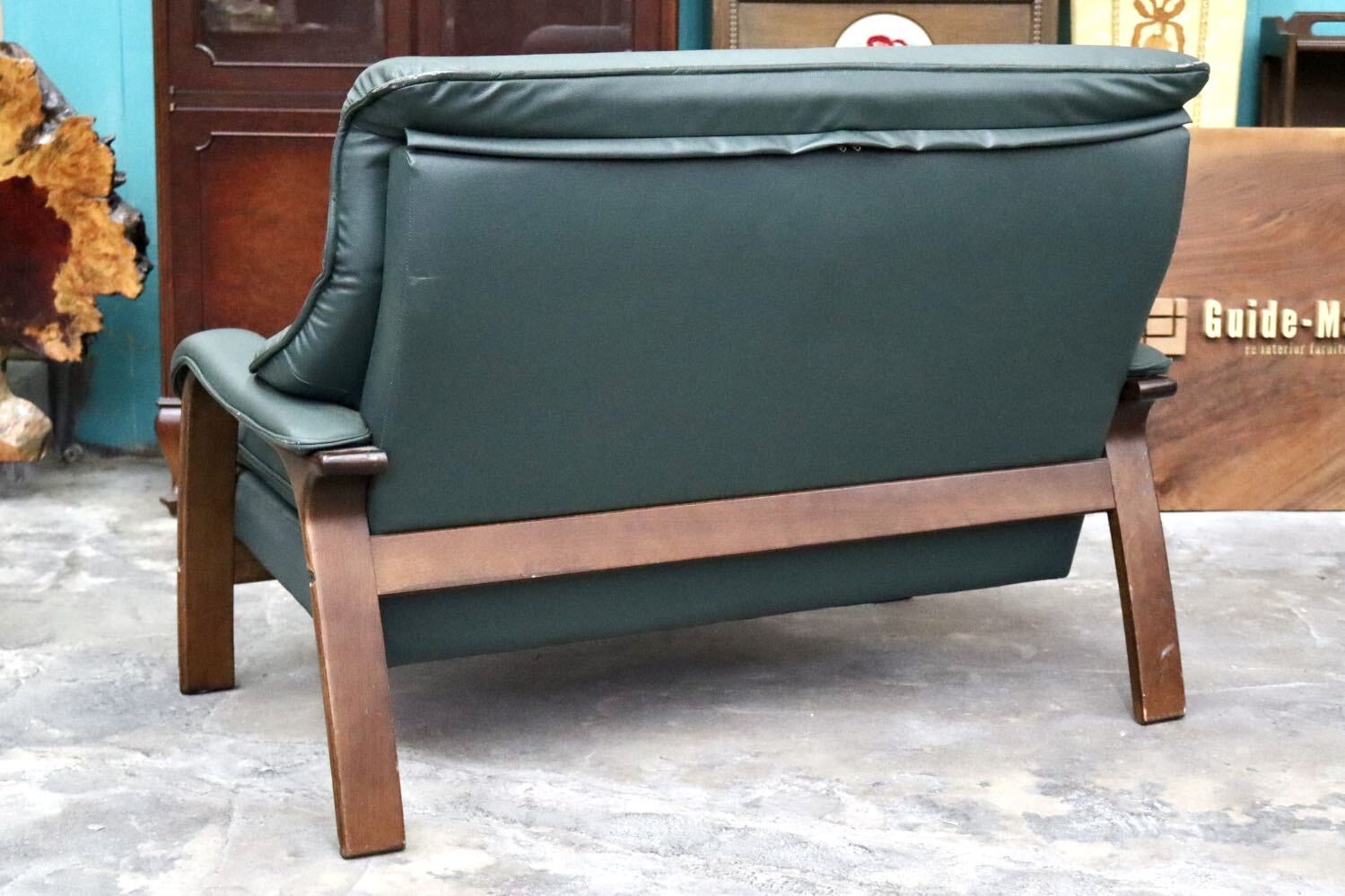 GMJK130B○冨士ファニチア / FUJI FURNITURE 2人掛けソファ ラブソファ ハイバック 椅子 チェア 本革 曲木 ヴィンテージ 国産家具