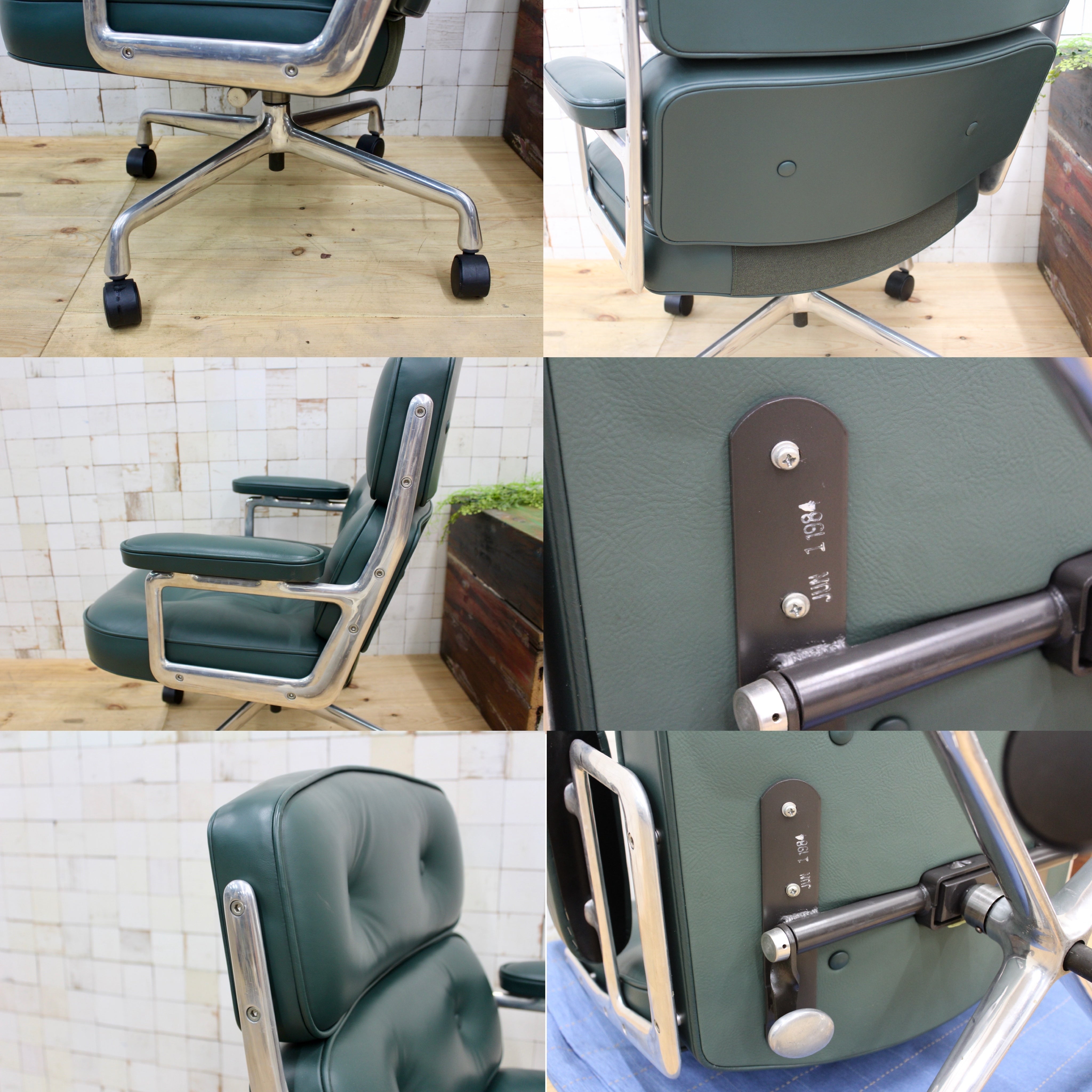 GMJO87L○Herman Miller / ハーマンミラー イームズ エグゼクティブチェア タイムライフチェア 本革 グリーン チャールズ＆レイ 定価約95万