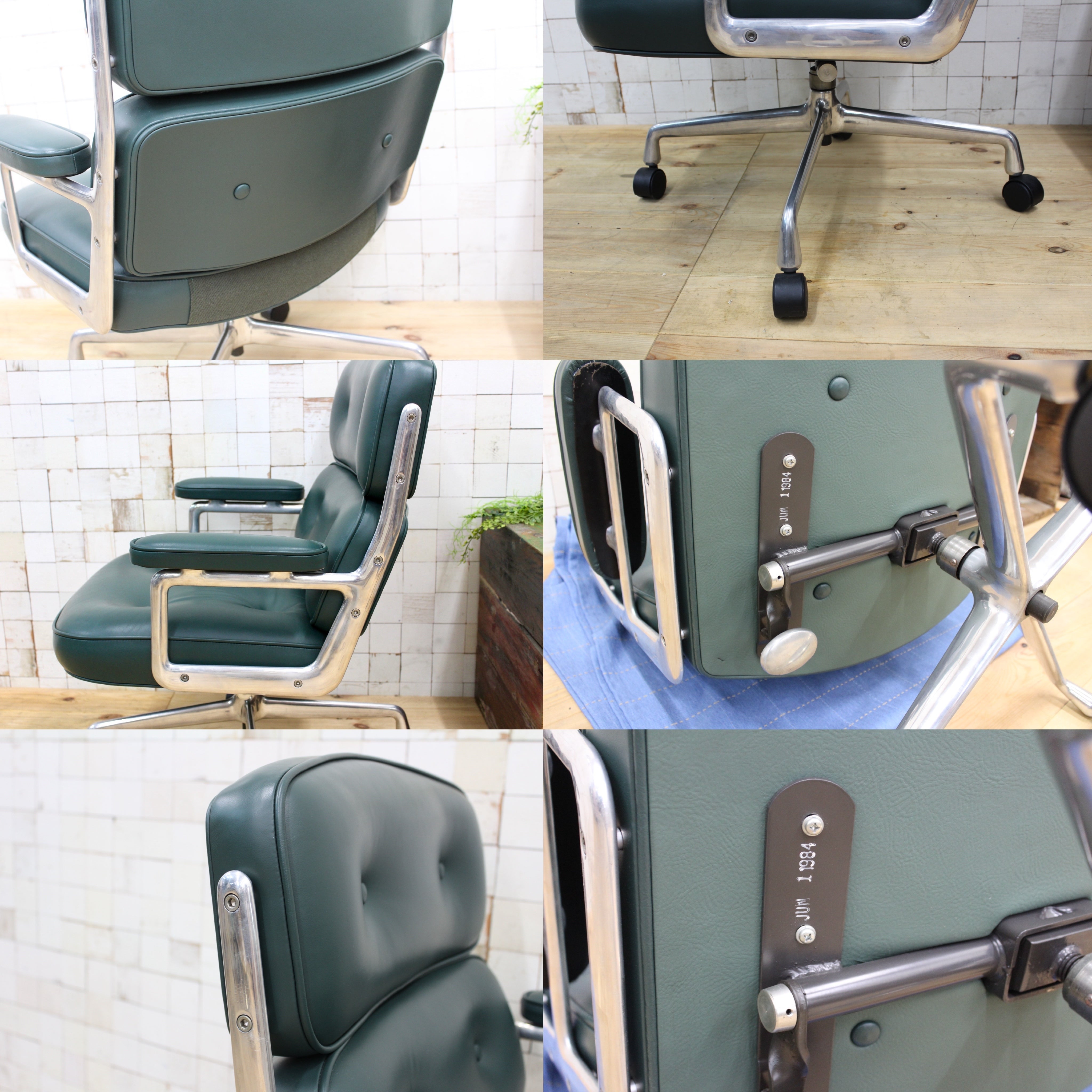 GMJO87P○Herman Miller / ハーマンミラー イームズ エグゼクティブチェア タイムライフチェア 本革 グリーン チャールズ＆レイ 定価約95万