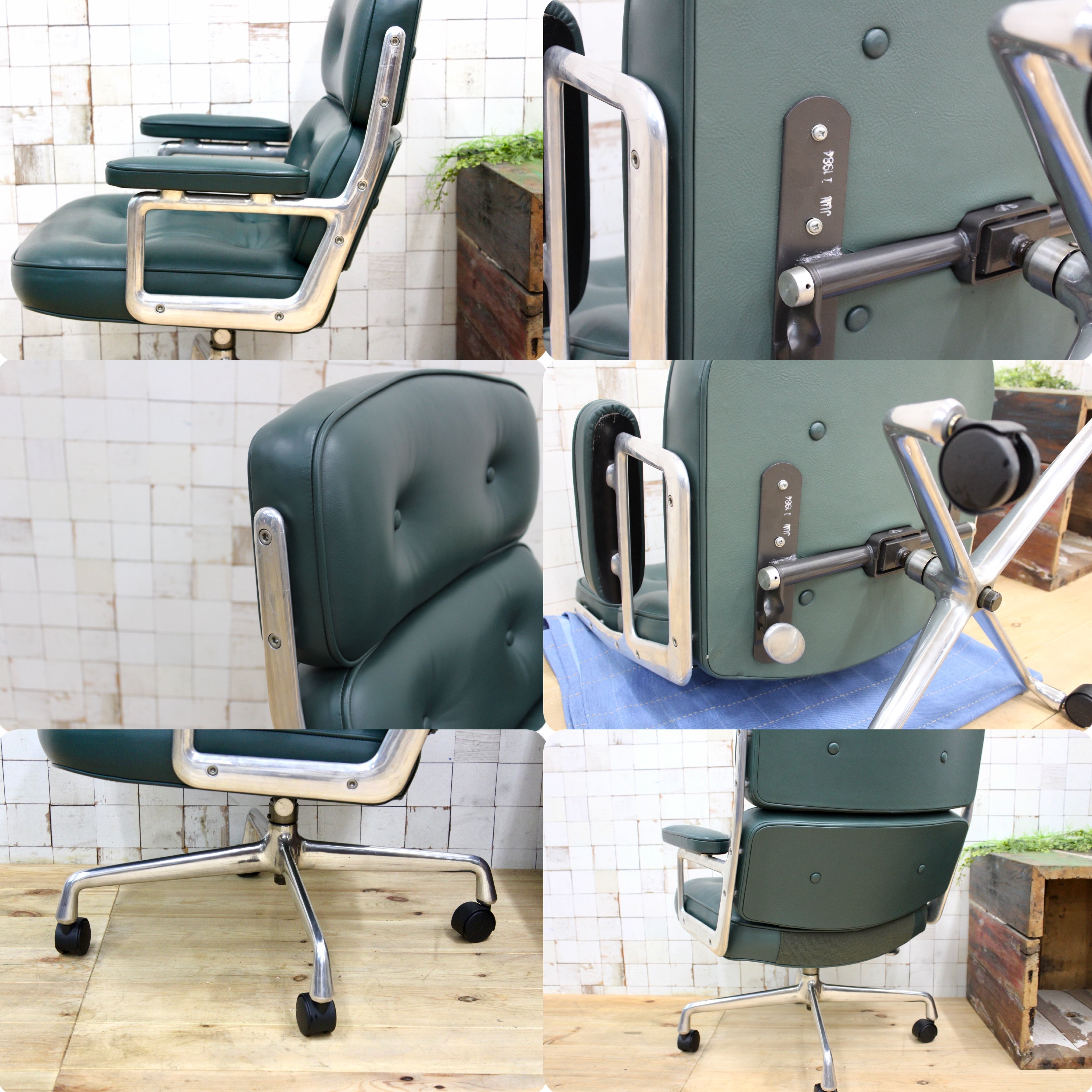 GMJO87R○Herman Miller / ハーマンミラー イームズ エグゼクティブチェア タイムライフチェア 本革 グリーン チャールズ＆レイ 定価約95万