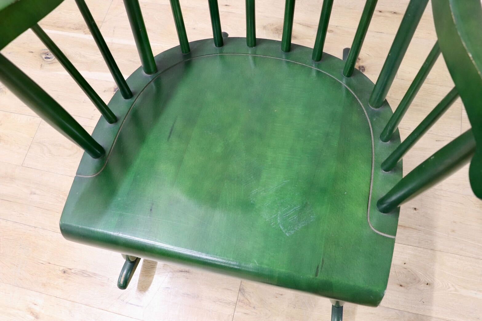 GMIS519○飛騨産業 / HIDA キツツキ ロッキングチェア 揺り椅子 飛騨家具 レトロ カントリー アンティーク ヴィンテージ 木製 グリーン
