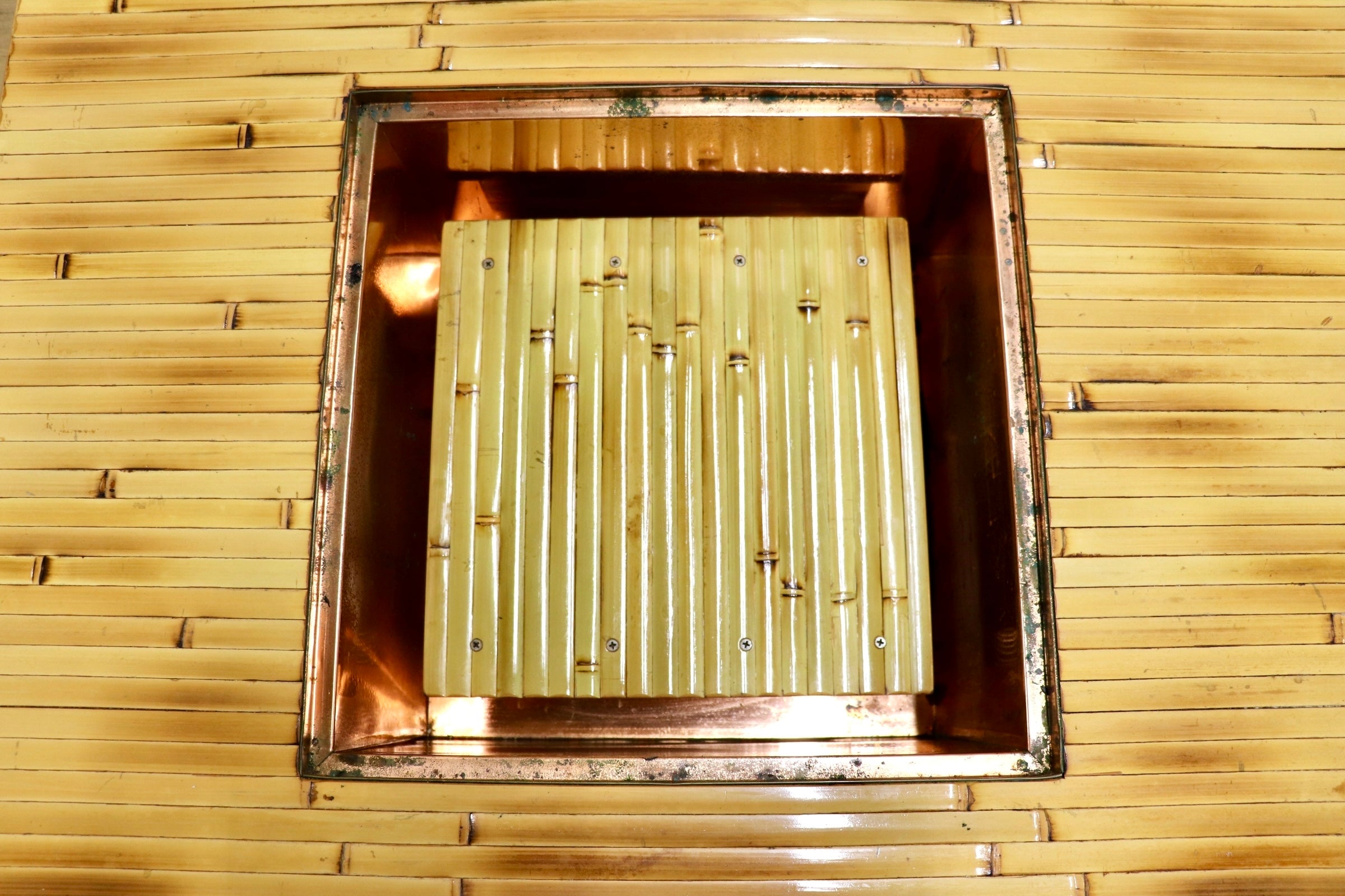 GMJK303H○梅里竹芸 二段式火鉢テーブル バンブーテーブル 竹家具 収納 キャスター 和モダン 最高級真竹 宮崎伝統工芸家具 定価約57万円