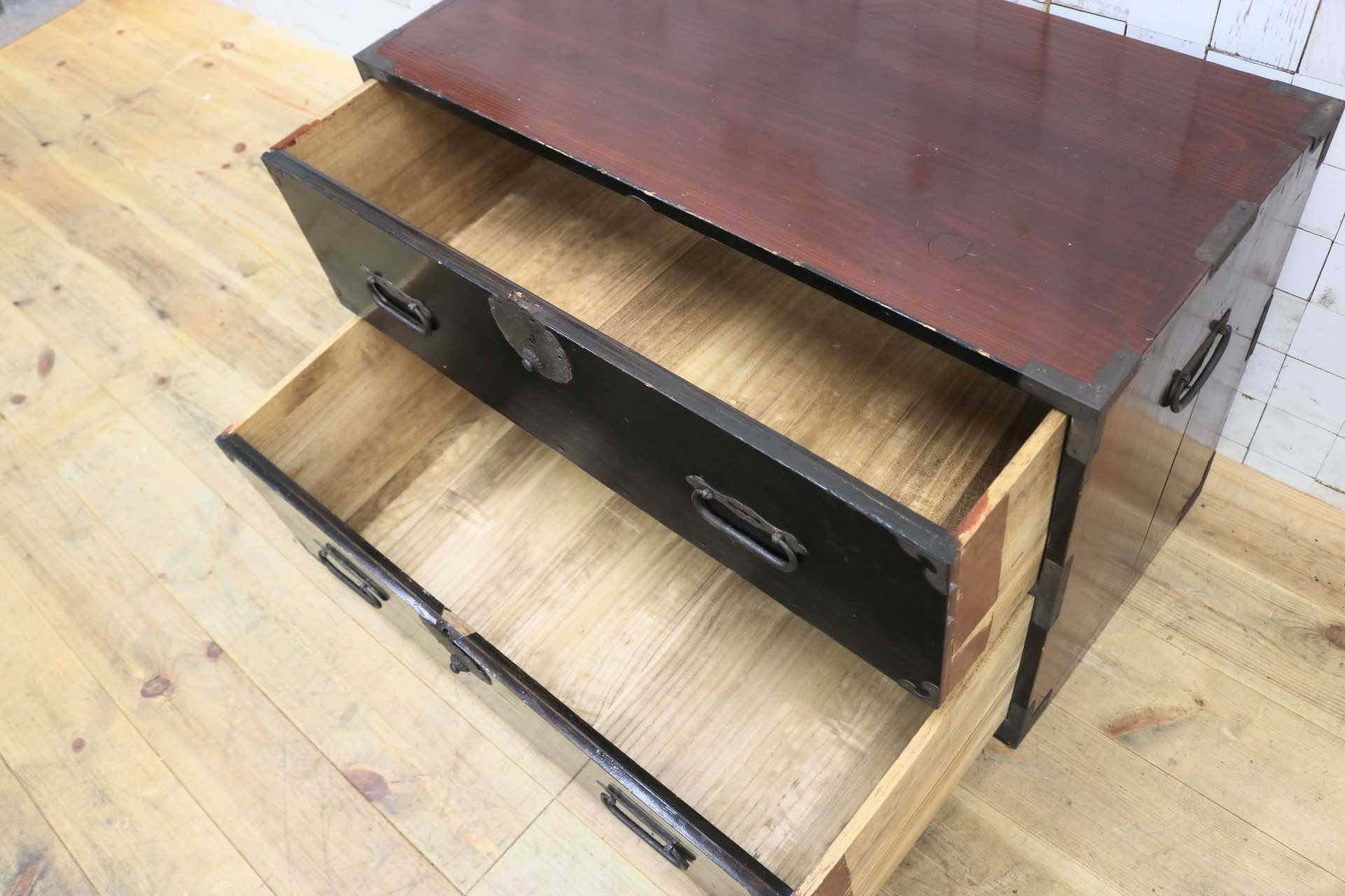 GMJS144A◯時代箪笥 整理箪笥 チェスト 和箪笥 和家具 2段チェスト 収納家具 和室 古民家 和モダン レトロ アンティーク