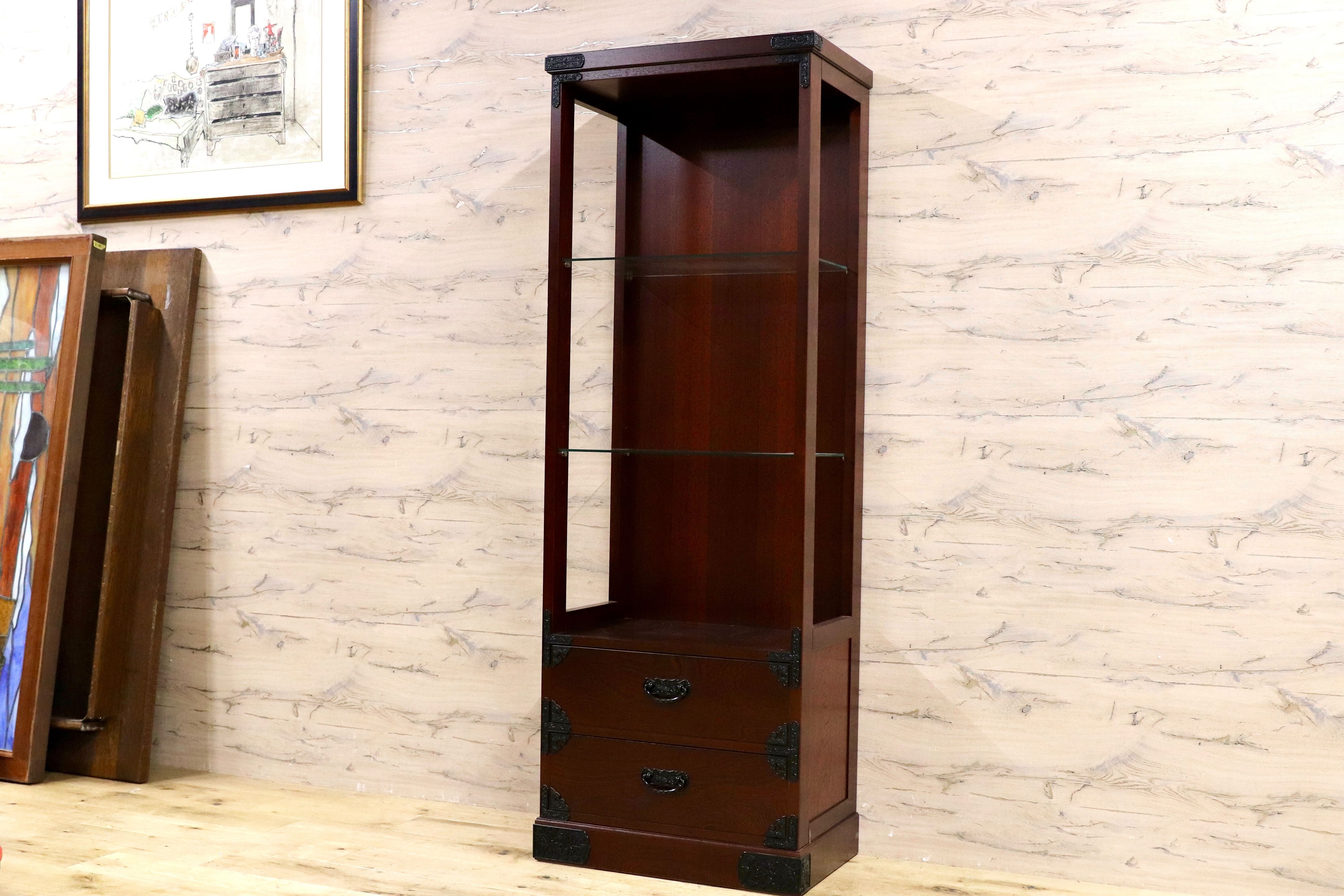 GMIS453○吉野民芸 飾り棚 キャビネット 60 民藝 和モダン レトロ アンティーク 和室 座敷 欅材 展示在庫品