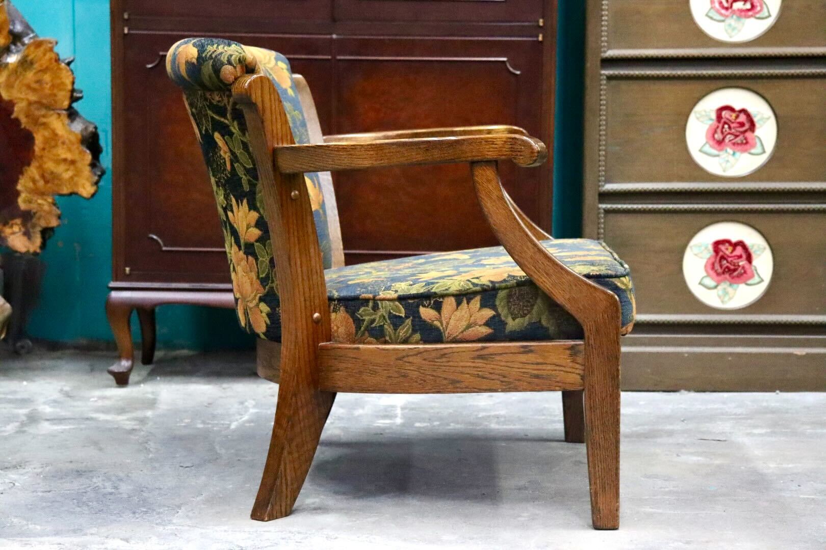 GMJS108○三越家具 Brugge ブルージュ シングルソファ アームチェア 1人掛けチェア ファブリック 花柄 椅子 国産家具