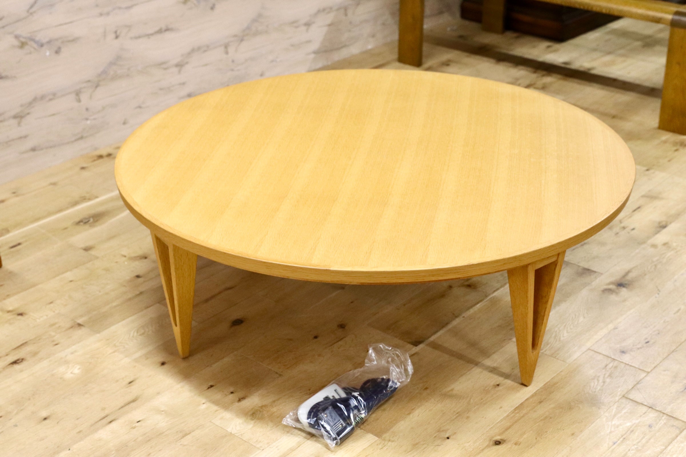 GMJH74○日進木工 nissin ACTUS / アクタス FK-1 リビングテーブル こたつ 円形 直径120cm オーク材 飛騨高山 北欧モダン 定価約23.7万円〜