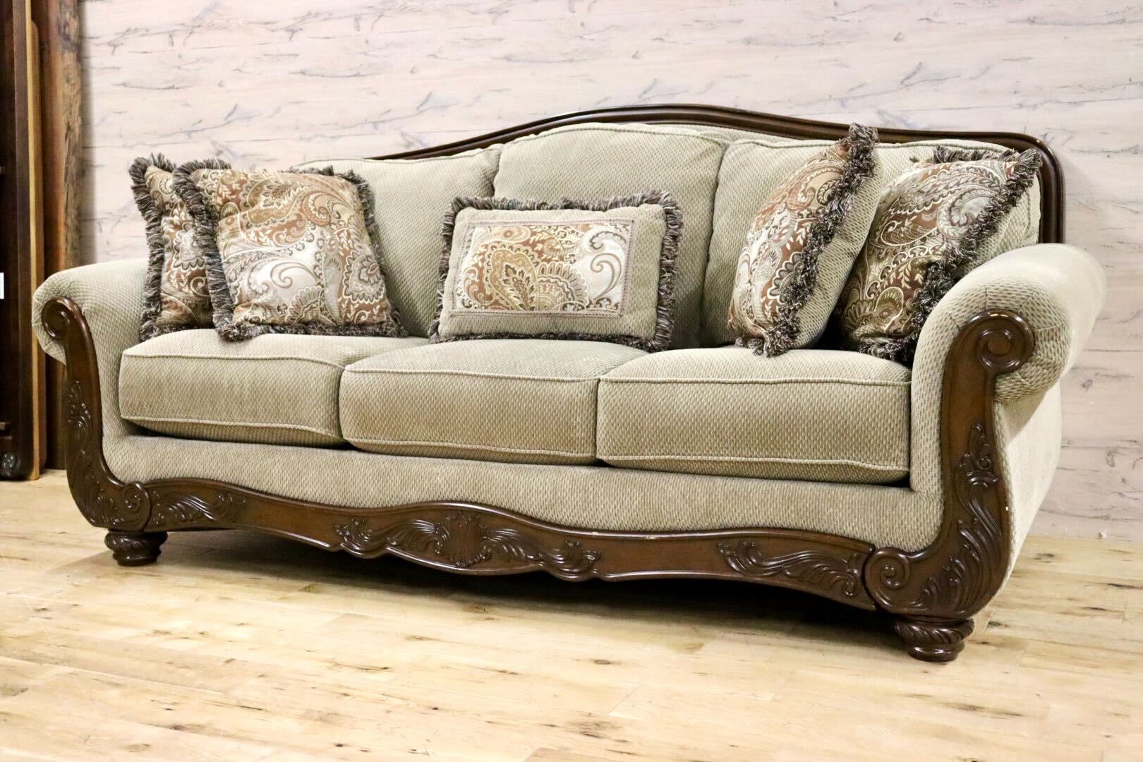 GMHN190○Ashley Furniture / アシュレイ 3人掛けソファ トリプルソファ 長椅子 ファブリック 輸入家具 ヴィンテージ カントリー