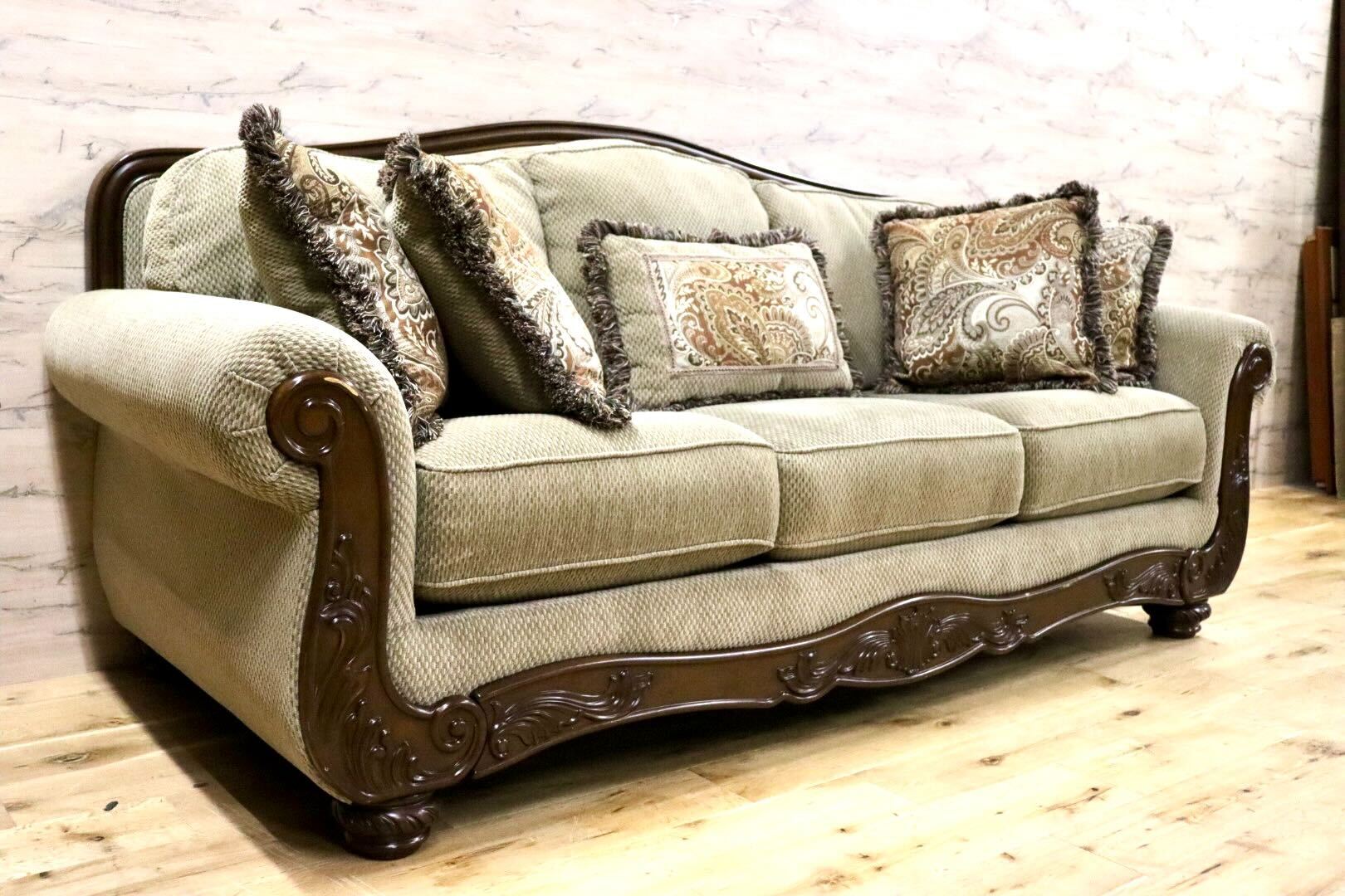 GMHN190○Ashley Furniture / アシュレイ 3人掛けソファ トリプルソファ 長椅子 ファブリック 輸入家具 ヴィンテージ カントリー