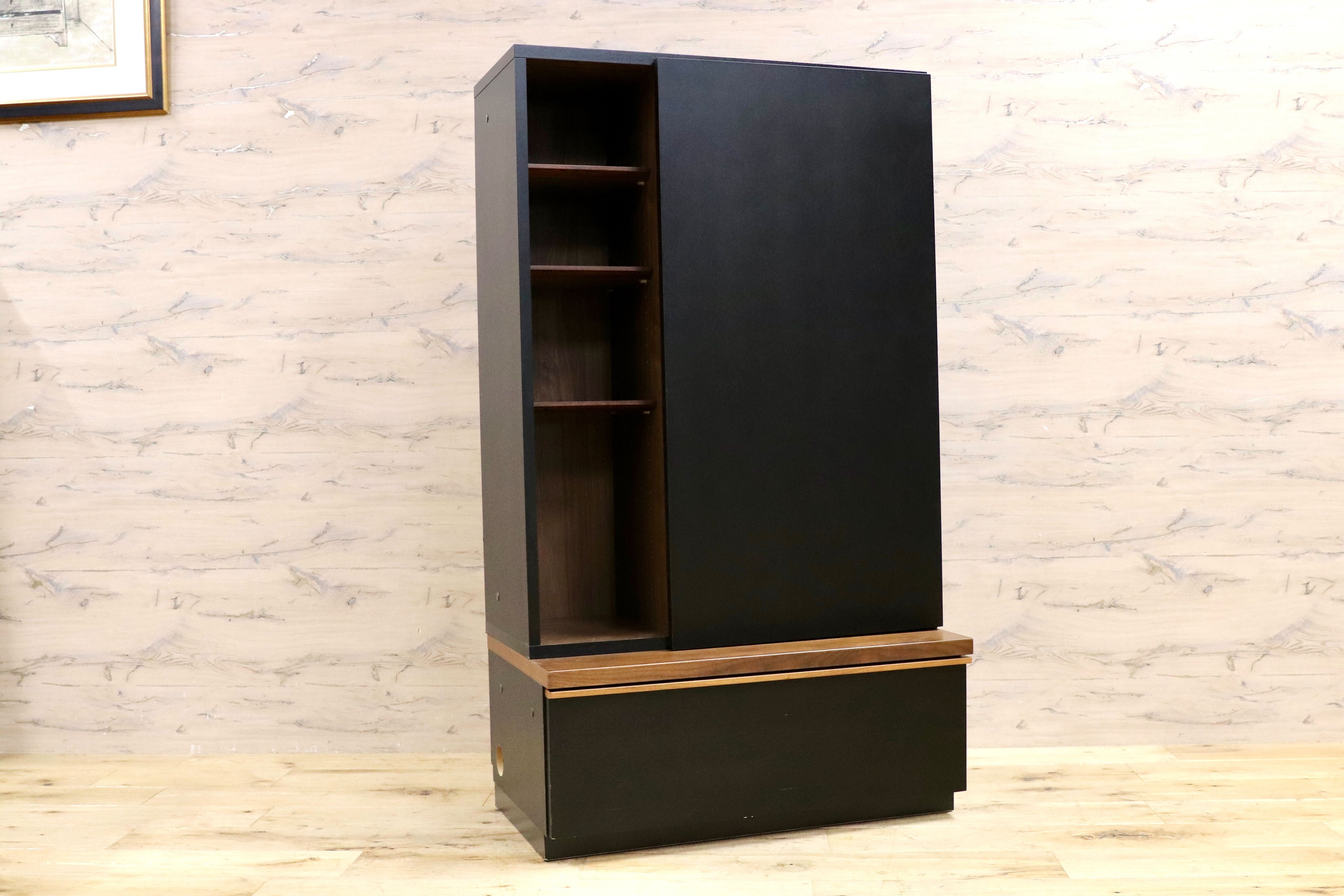 GMIH385○ミモザ オープンラック ミドルキャビネット ウォールナット ブラック モダン 棚 リビングボード 壁面収納