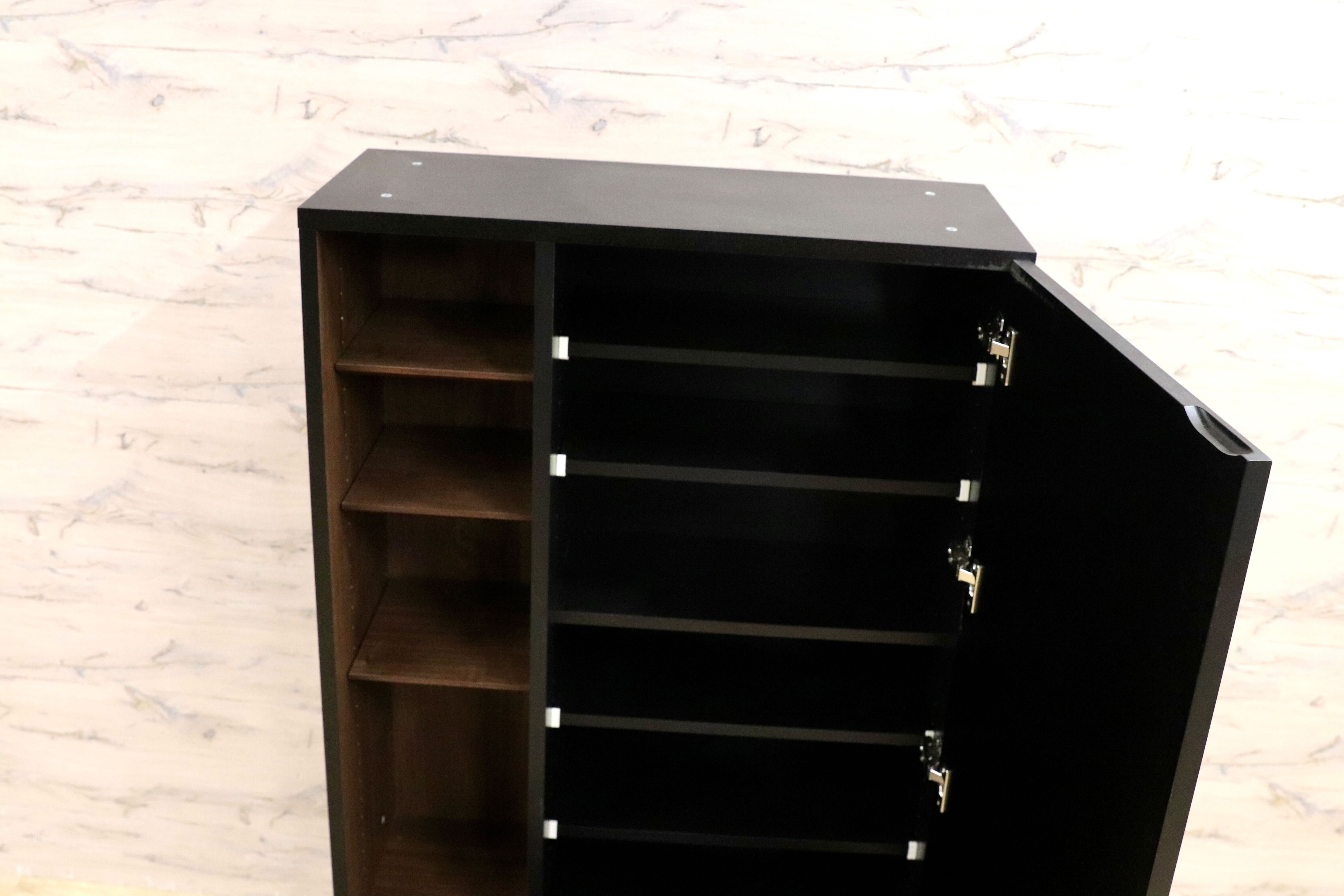 GMIH385○ミモザ オープンラック ミドルキャビネット ウォールナット ブラック モダン 棚 リビングボード 壁面収納