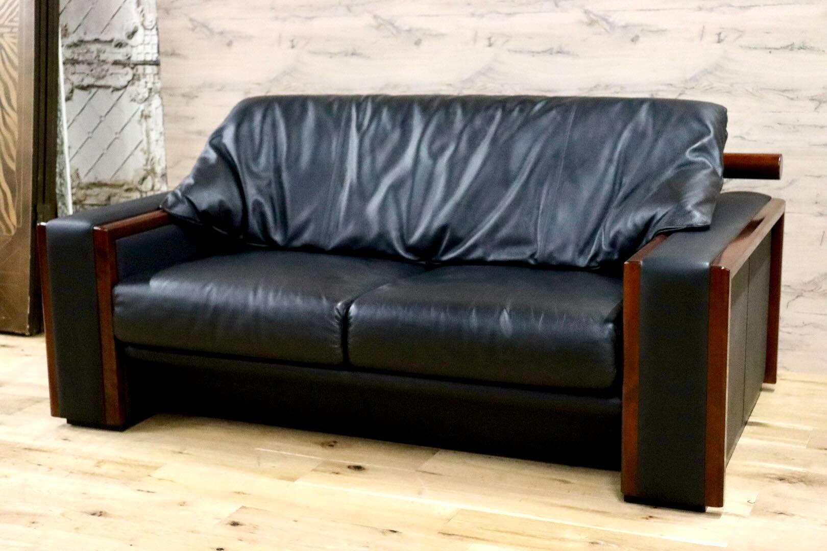 GMFK575A○MORISHIGE / モリシゲ プレステージ 2人掛けソファ ラブソファ 長椅子 黒総革 IDC大塚家具 最高級 応接