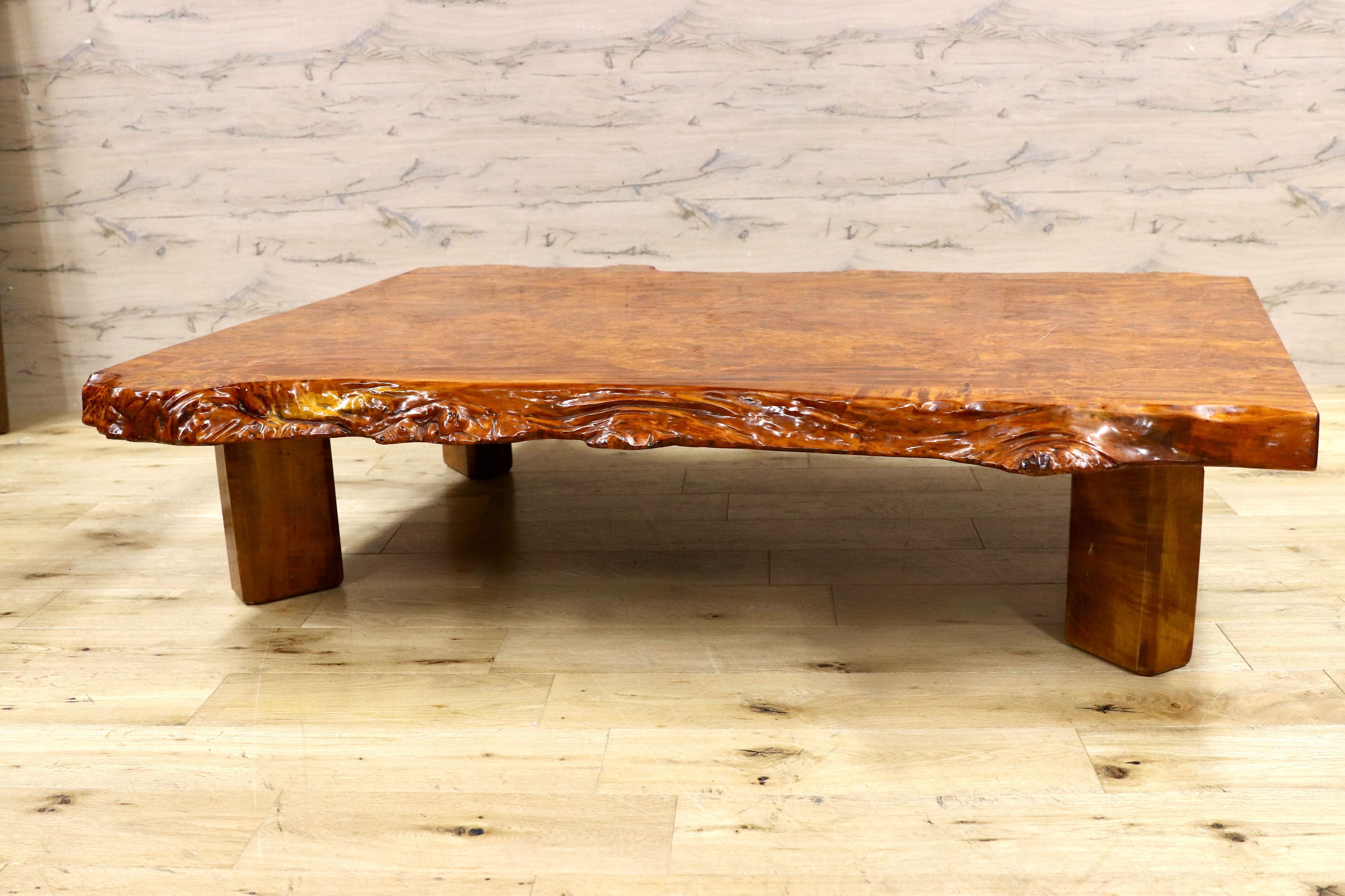 GMIH384○花梨材 座卓 リビングテーブル ローテーブル センターテーブル 瘤杢 バール杢 最高級 和室 座敷 和家具 レトロ アンティーク