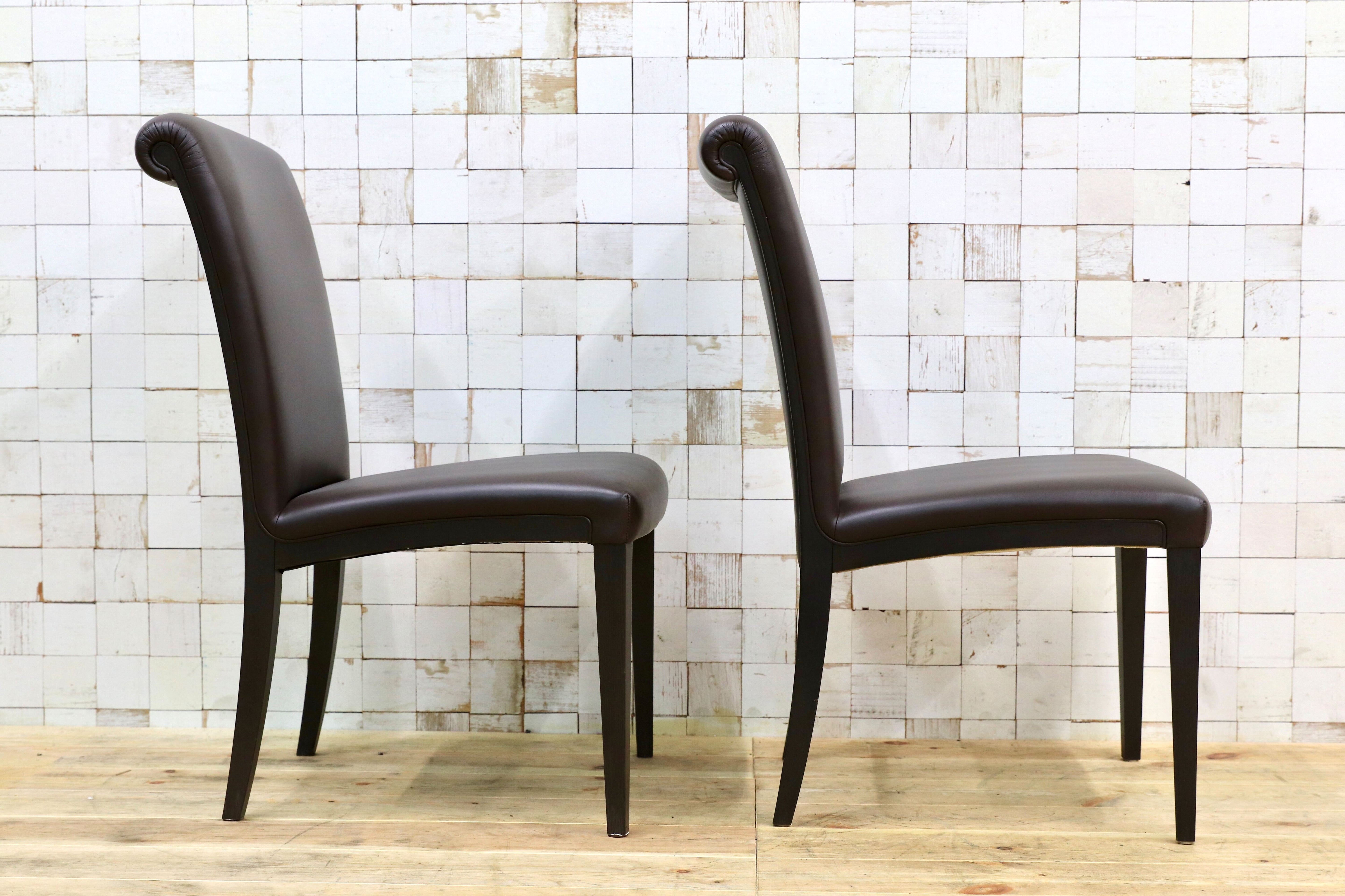 GMIK292B○Poltrona Frau / ポルトローナフラウ Vittoria ヴィットリア ダイニングチェア 椅子 本革 IDC大塚家具 2脚セット 定価約42.6万