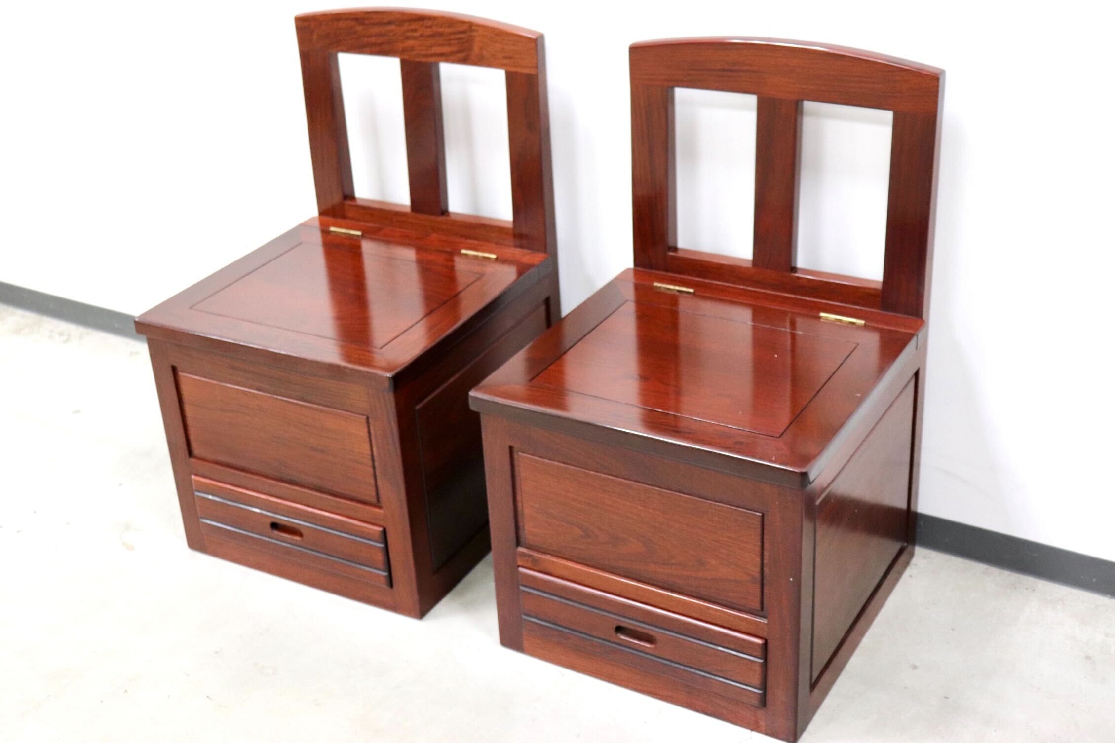 GMGS51A○唐木 花梨 無垢材 ダイニングチェア 囲炉裏チェア 2脚セット 食卓椅子 和家具 収納付き 炉端 和モダン レトロ アンティーク 希少