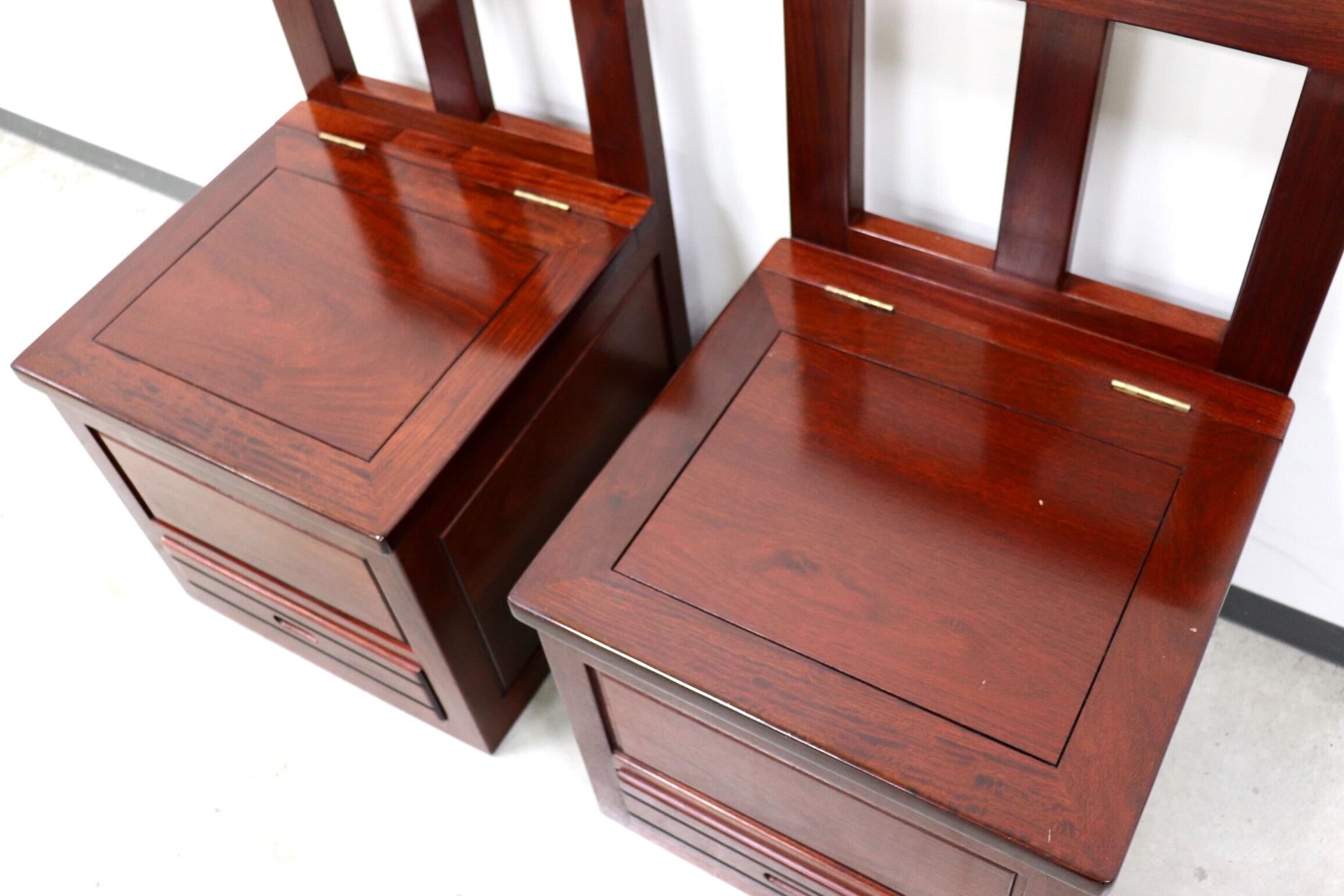 GMGS51A○唐木 花梨 無垢材 ダイニングチェア 囲炉裏チェア 2脚セット 食卓椅子 和家具 収納付き 炉端 和モダン レトロ アンティーク 希少