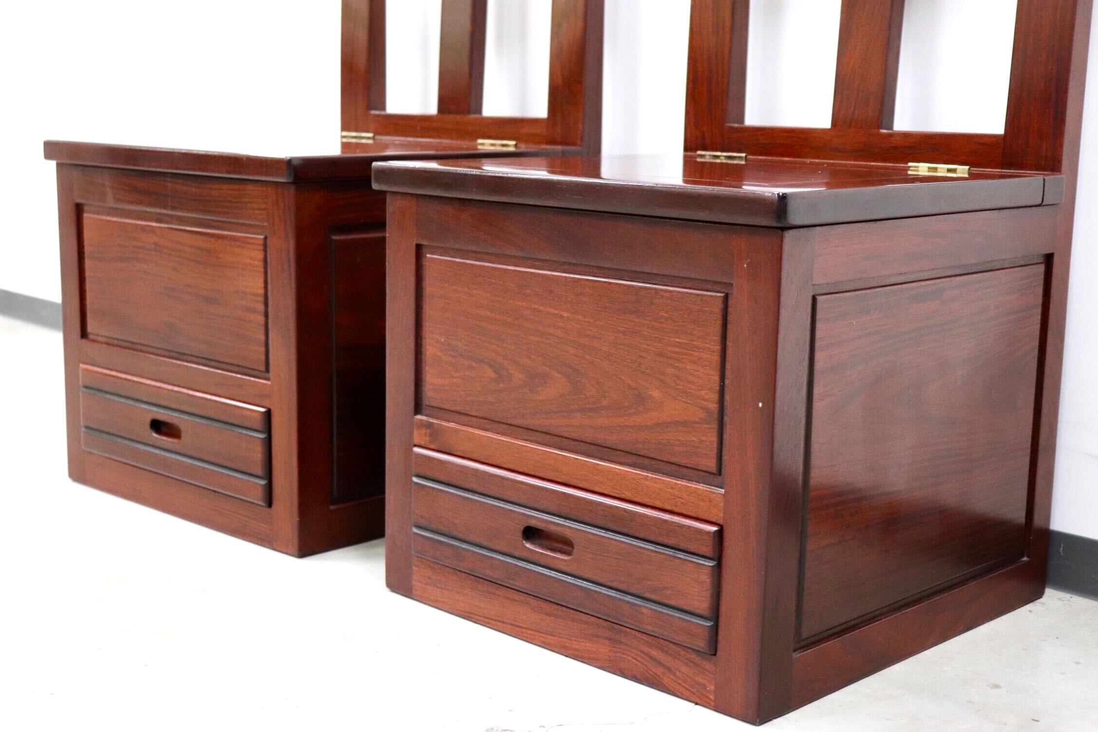 GMGS51A○唐木 花梨 無垢材 ダイニングチェア 囲炉裏チェア 2脚セット 食卓椅子 和家具 収納付き 炉端 和モダン レトロ アンティーク 希少