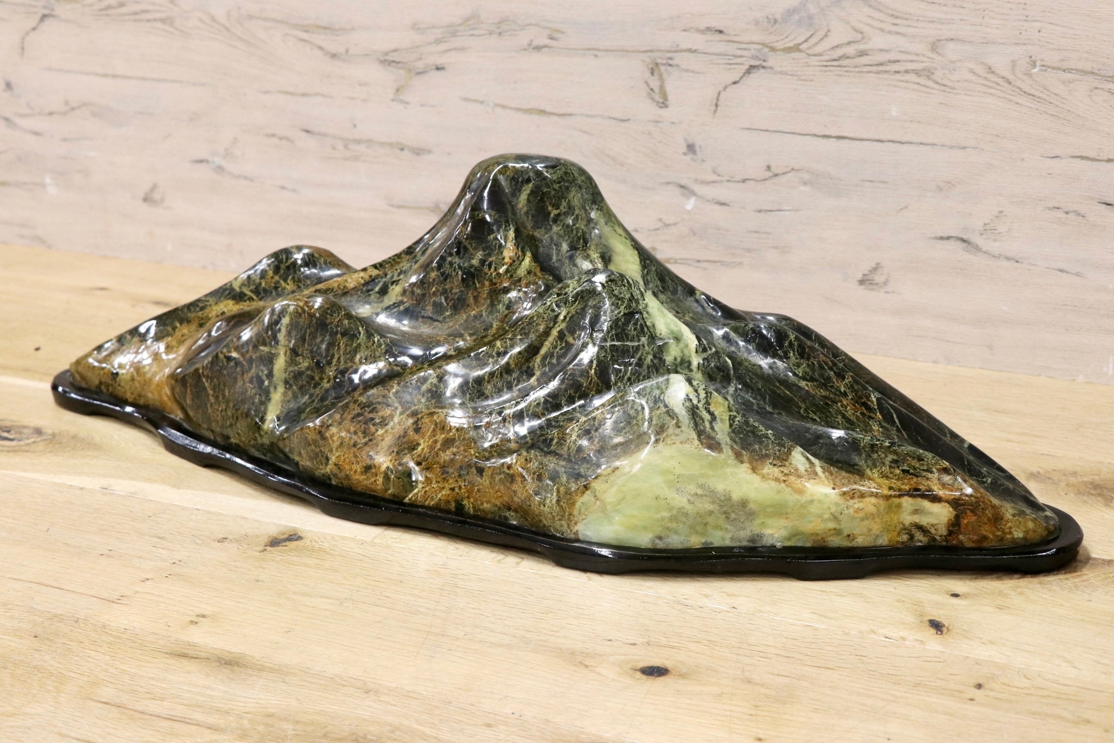 GMJO72N○天然石 飾石 「連峰景」 水石 置物 専用台座付き オブジェ インテリア