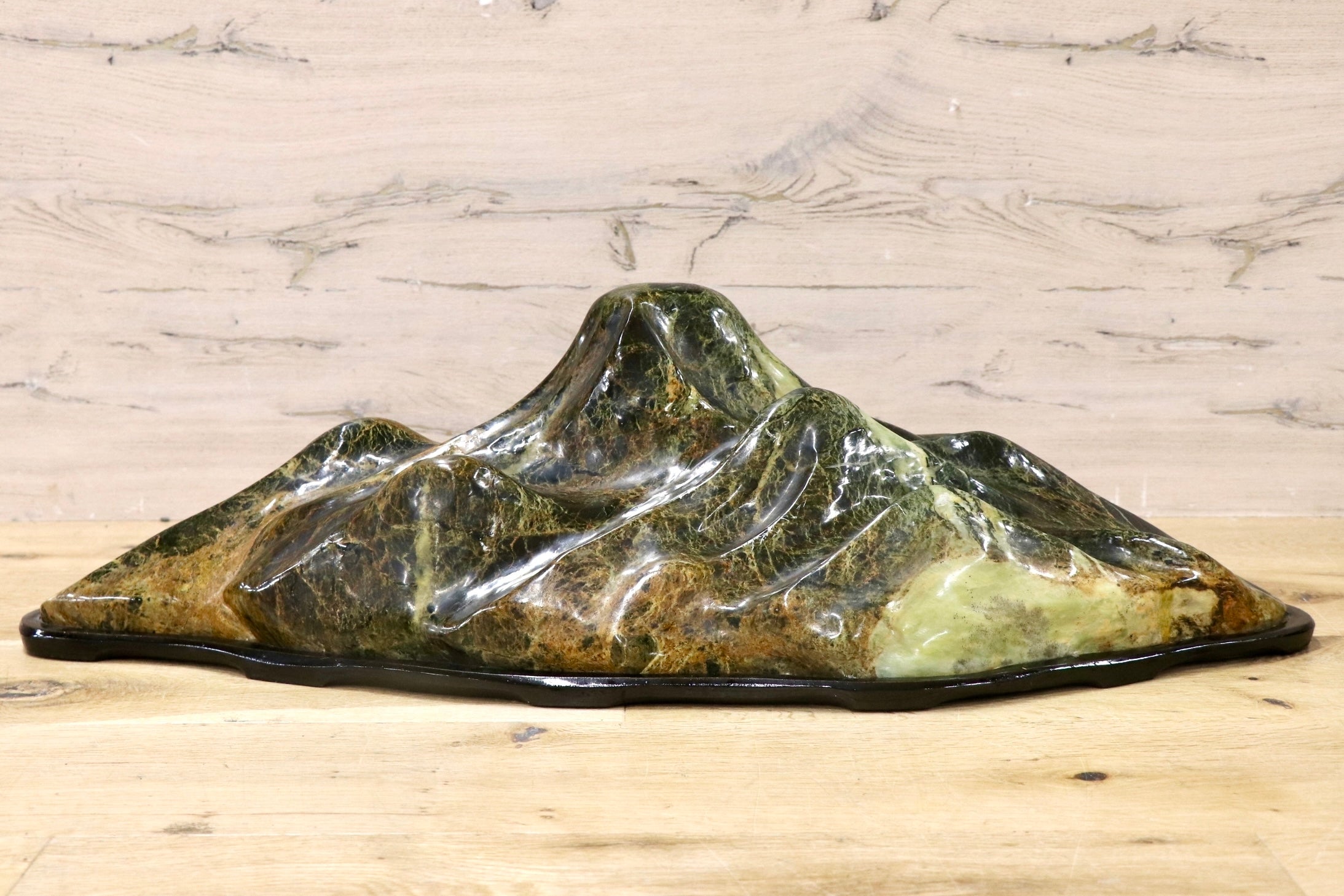 GMJO72N○天然石 飾石 「連峰景」 水石 置物 専用台座付き オブジェ インテリア