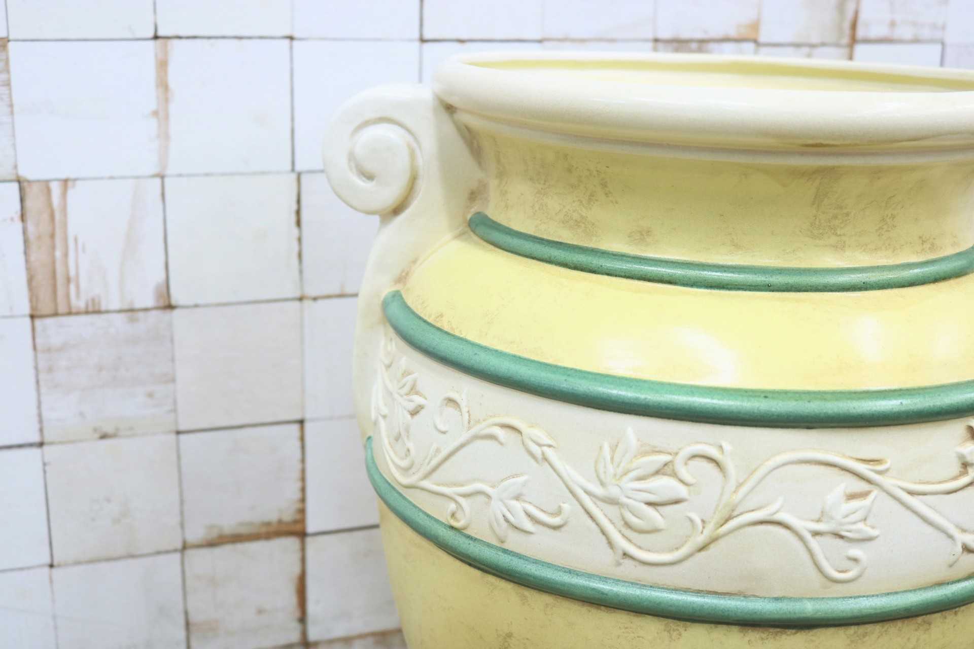 GMHS107◯イタリア製 傘立て アンブレラスタンド 花瓶 フラワーベース 陶器 壺 花器 オブジェ インテリア ヨーロピアン アンティーク
