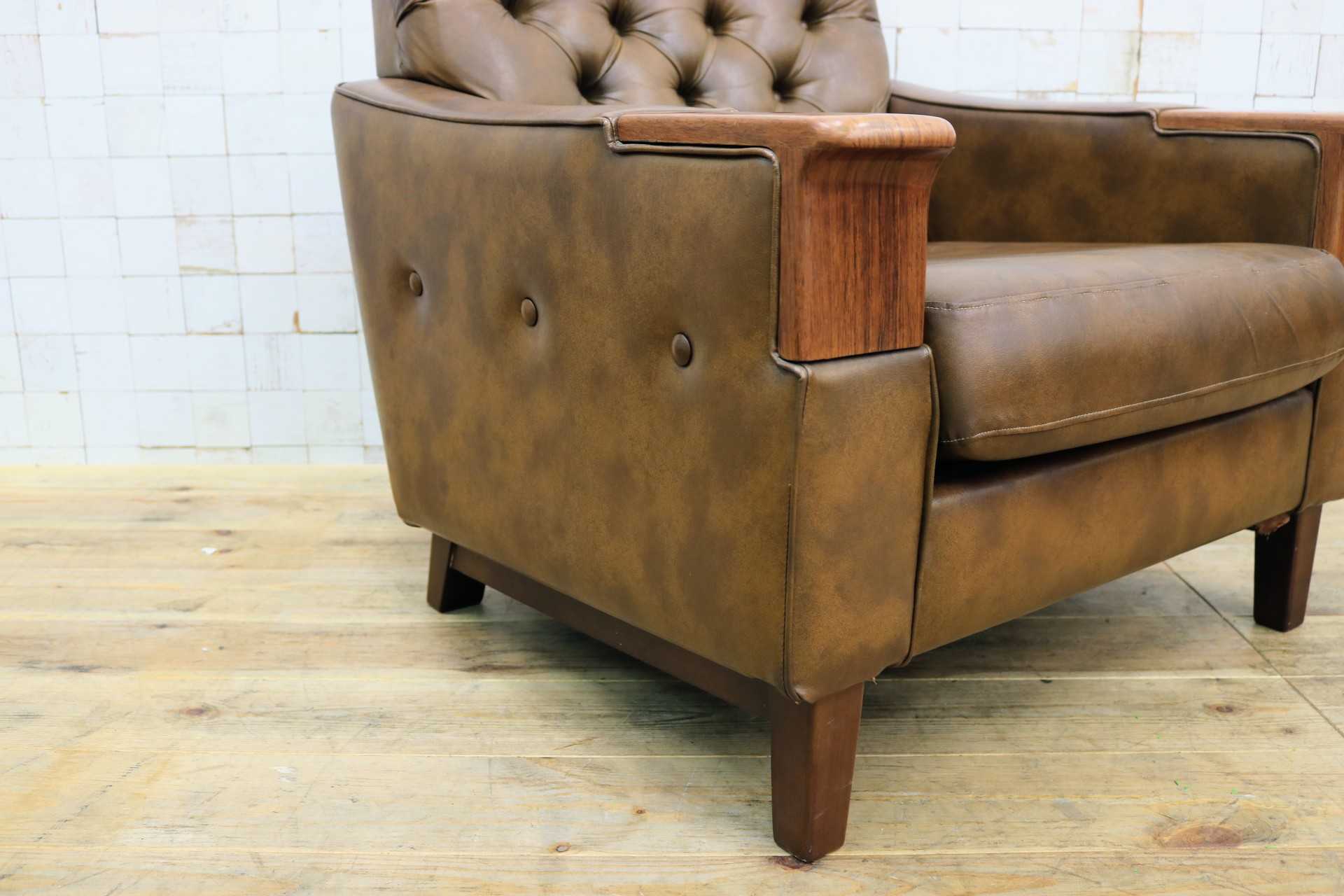 GMJH205A◯冨士ファニチア / FUJI FURNITUR シングルソファ ラウンジチェア パーソナルチェア レザー 応接室 昭和レトロ ヴィンテージ