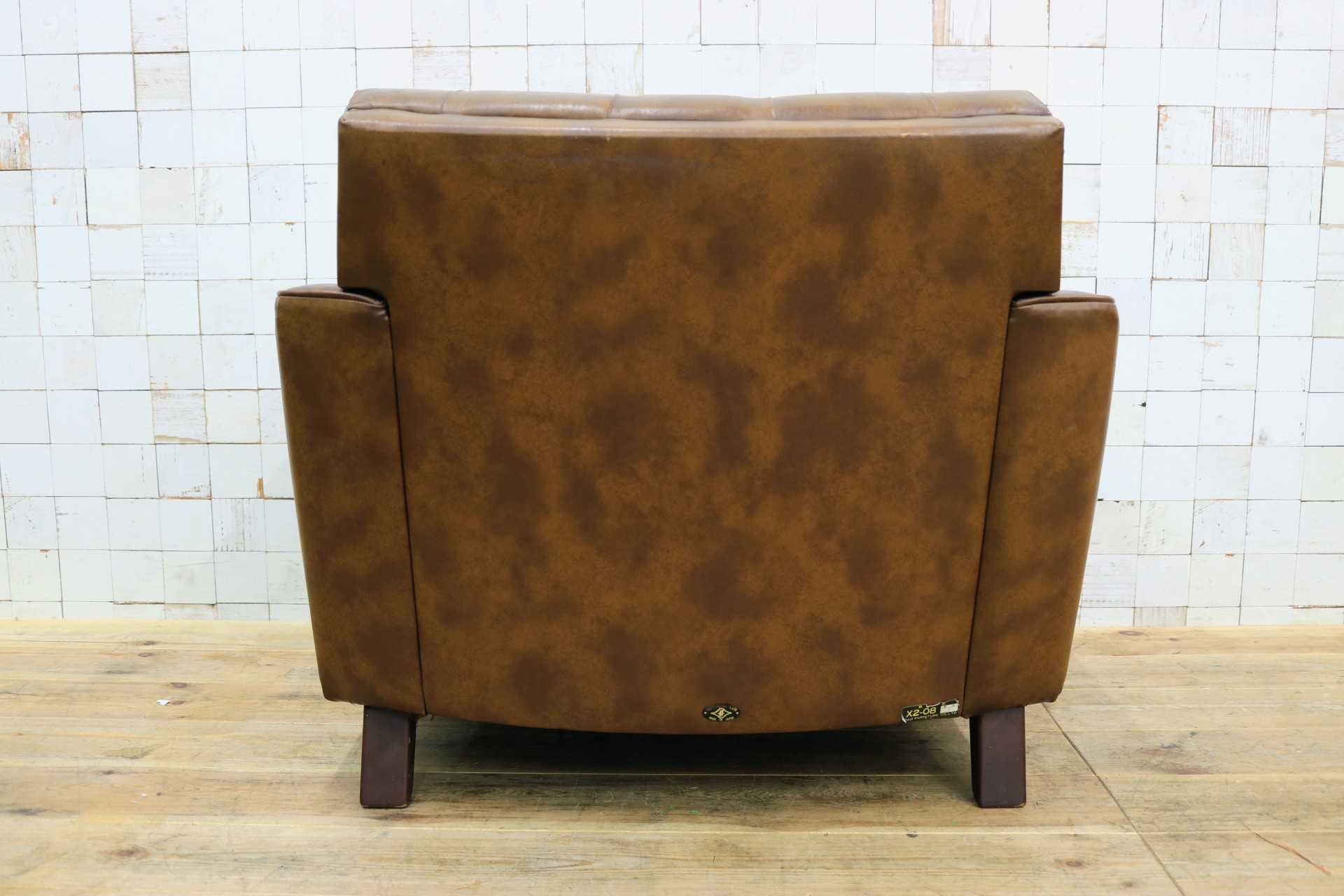 GMJH205A◯冨士ファニチア / FUJI FURNITUR シングルソファ ラウンジチェア パーソナルチェア レザー 応接室 昭和レトロ ヴィンテージ