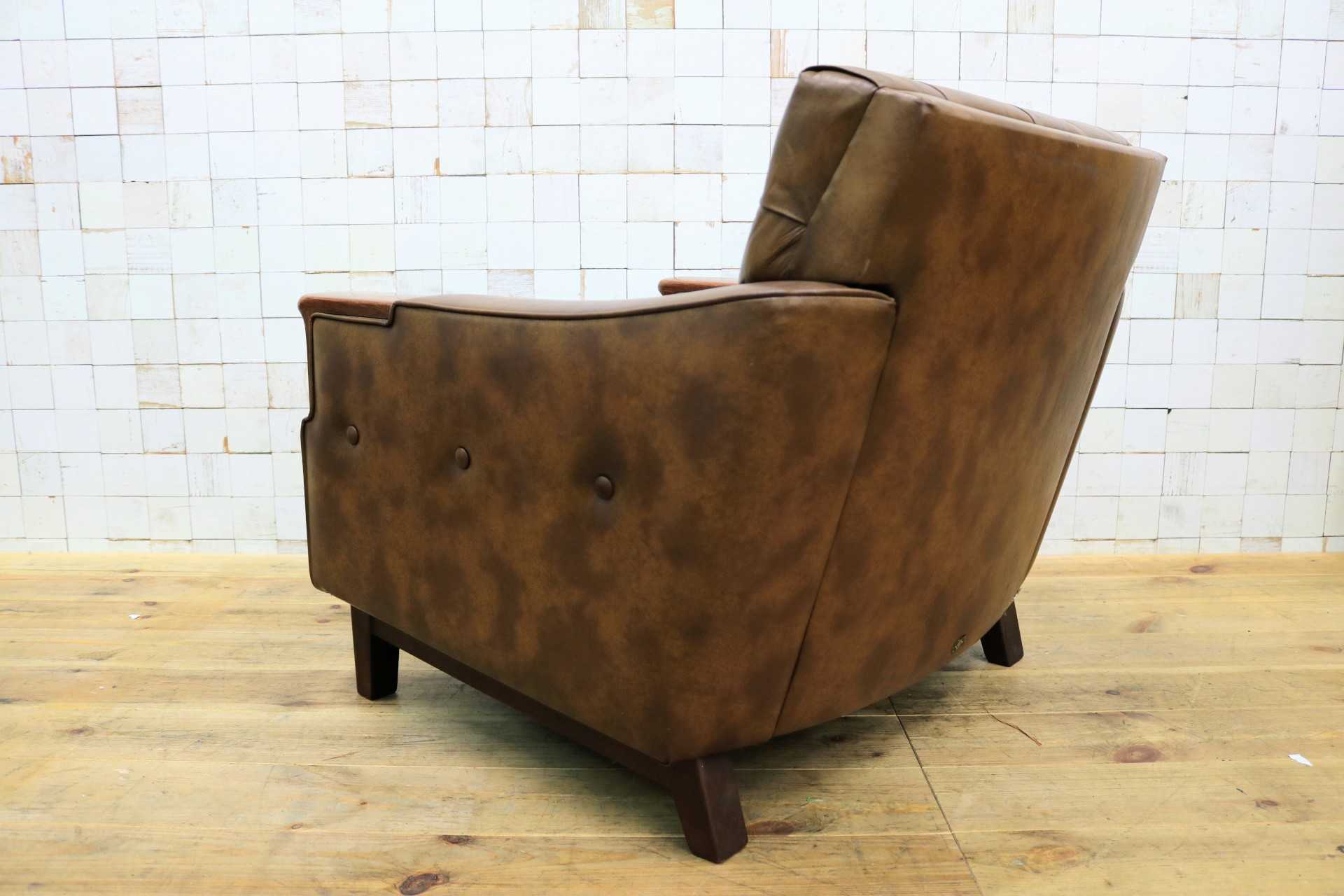 GMJH205A◯冨士ファニチア / FUJI FURNITUR シングルソファ ラウンジチェア パーソナルチェア レザー 応接室 昭和レトロ ヴィンテージ
