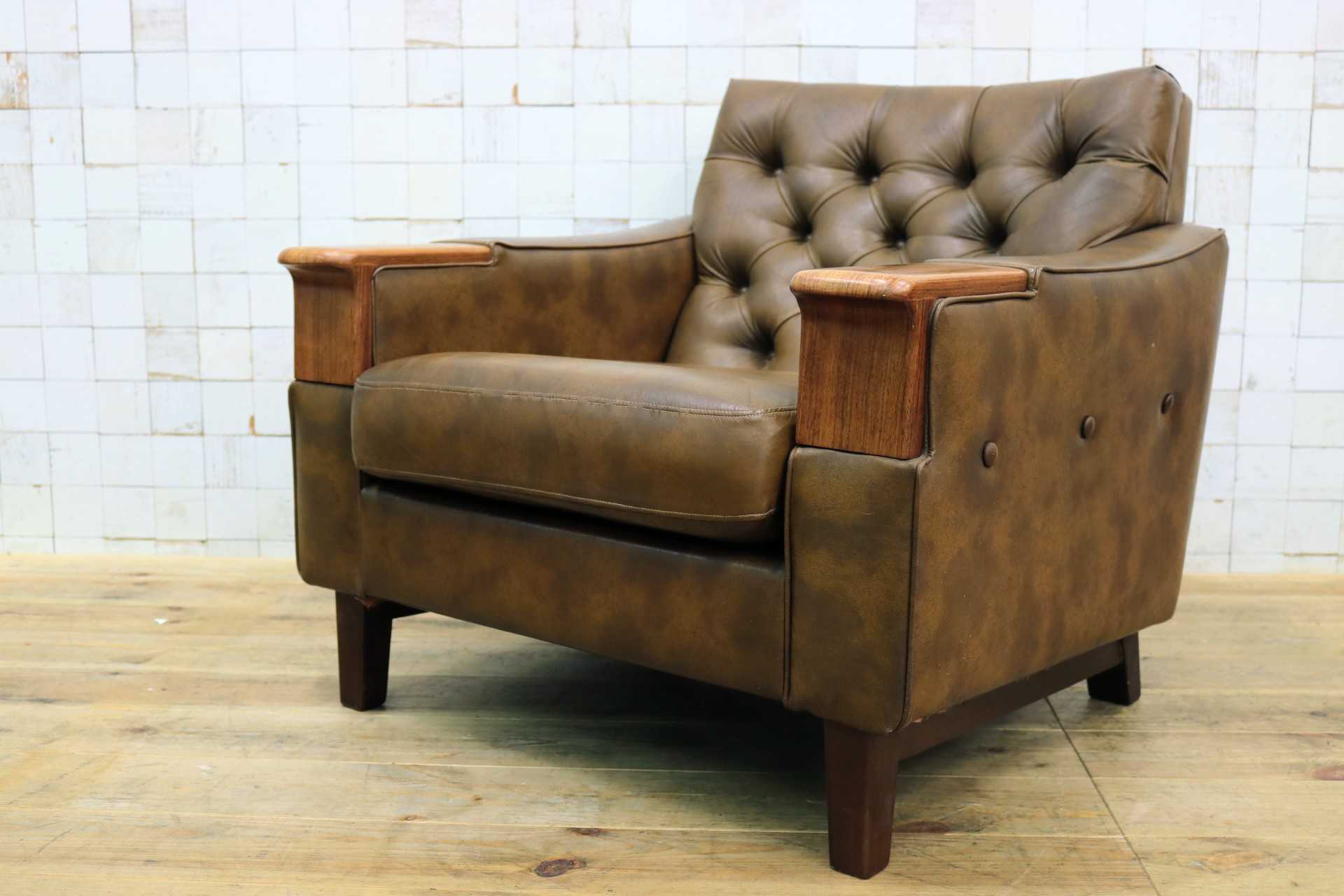 GMJH205B◯冨士ファニチア / FUJI FURNITUR シングルソファ ラウンジチェア パーソナルチェア レザー 応接室 昭和レトロ ヴィンテージ