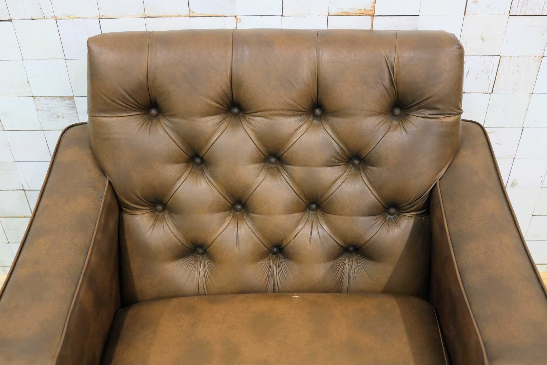 GMJH205B◯冨士ファニチア / FUJI FURNITUR シングルソファ ラウンジチェア パーソナルチェア レザー 応接室 昭和レトロ ヴィンテージ