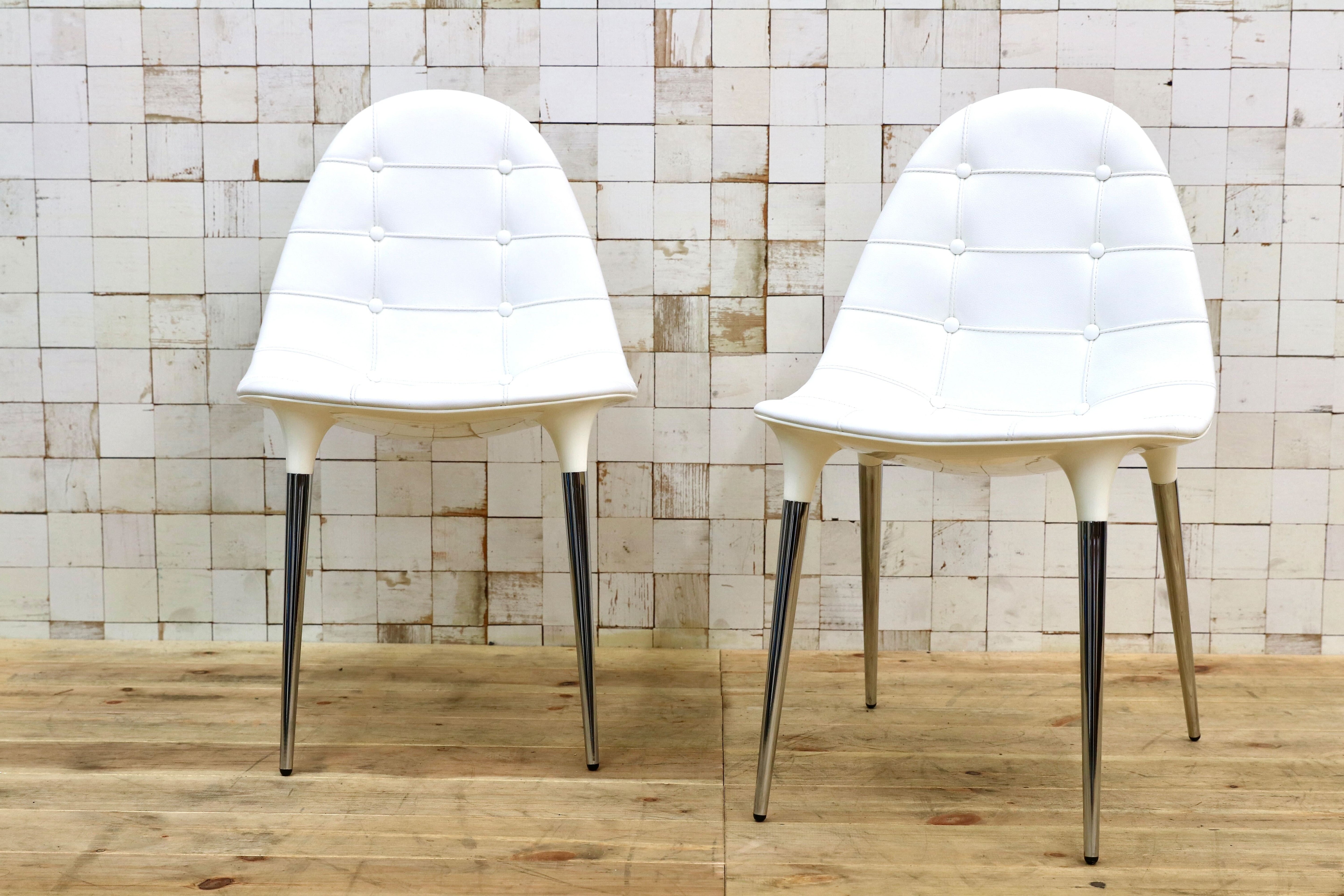 GMIS177○Cassina / カッシーナ CAPRICE カプリス ダイニングチェア 椅子 白 レザー PHILIPPE STARCK フィリップ・スタルク 定価約46万