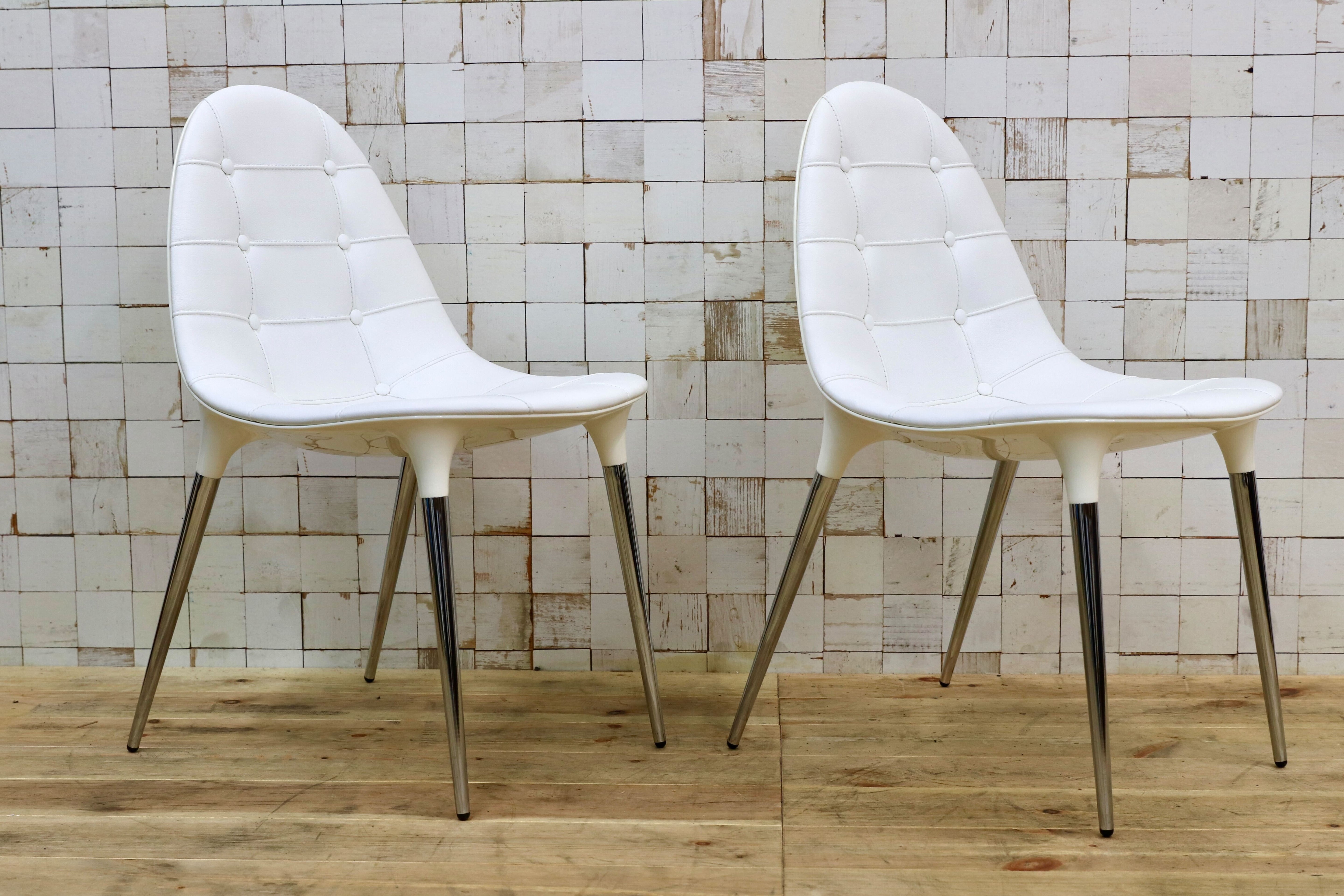 GMIS177○Cassina / カッシーナ CAPRICE カプリス ダイニングチェア 椅子 白 レザー PHILIPPE STARCK フィリップ・スタルク 定価約46万